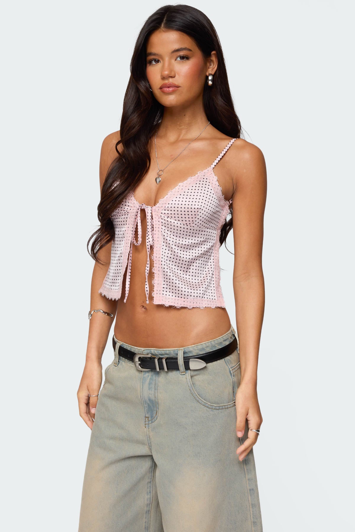 Backless Satin Effect Polka Dot Top