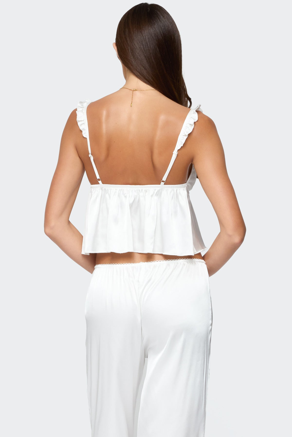 Izabella Lacey Satin Effect Ruffle Top