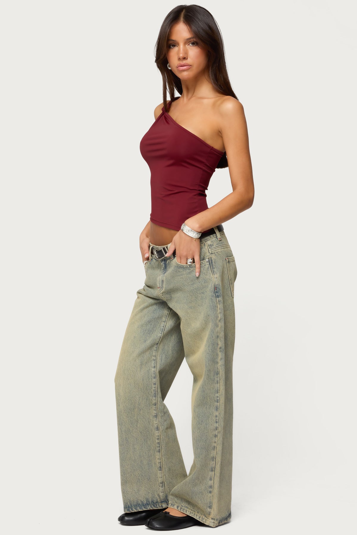 Knotted One Shoulder Asymmetric Top
