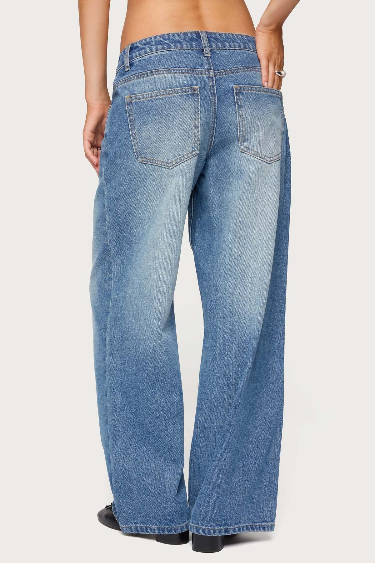 Petite Magda Acid Wash Low Rise Baggy Jeans