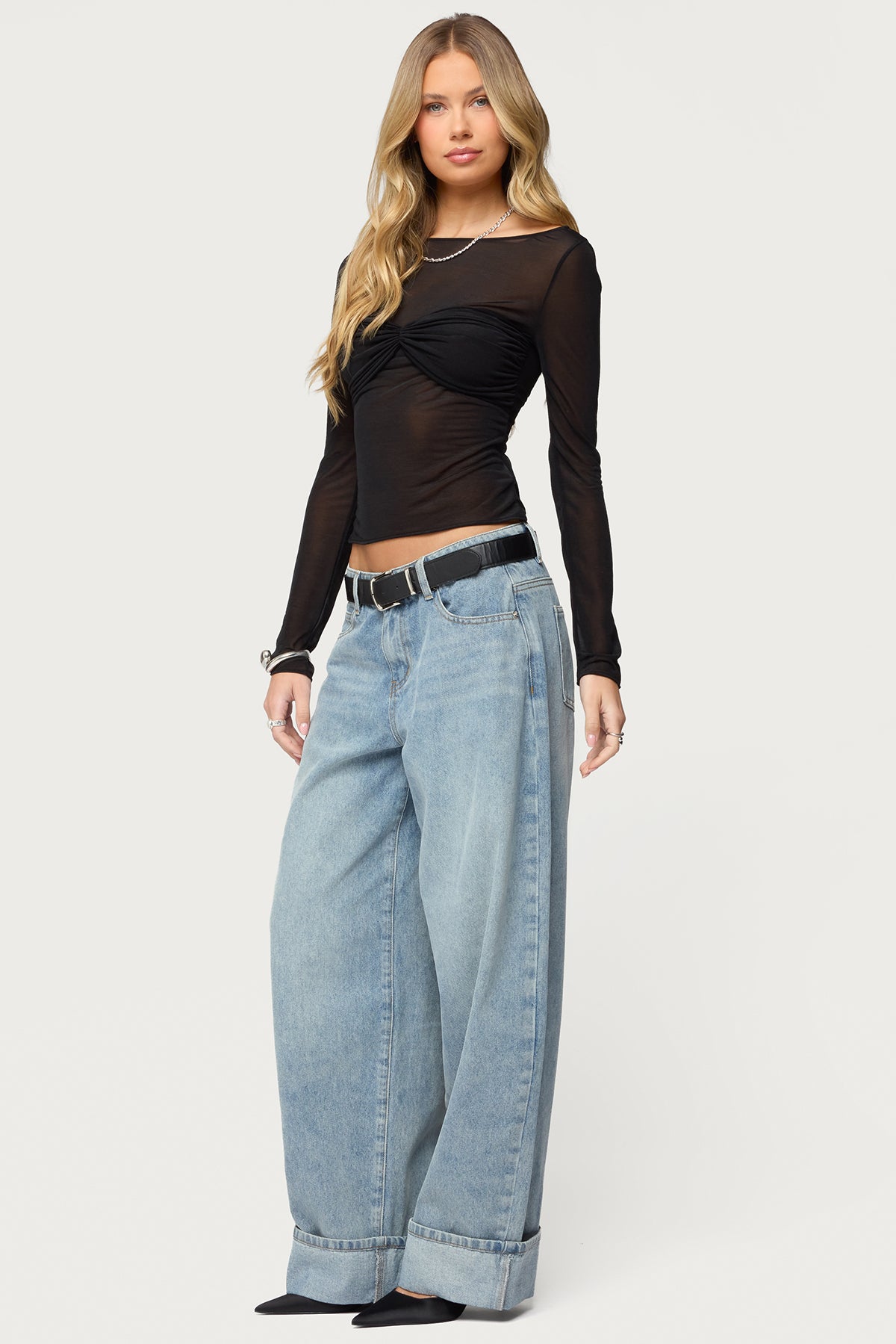 Oona Sheer Gathered Long Sleeve Top