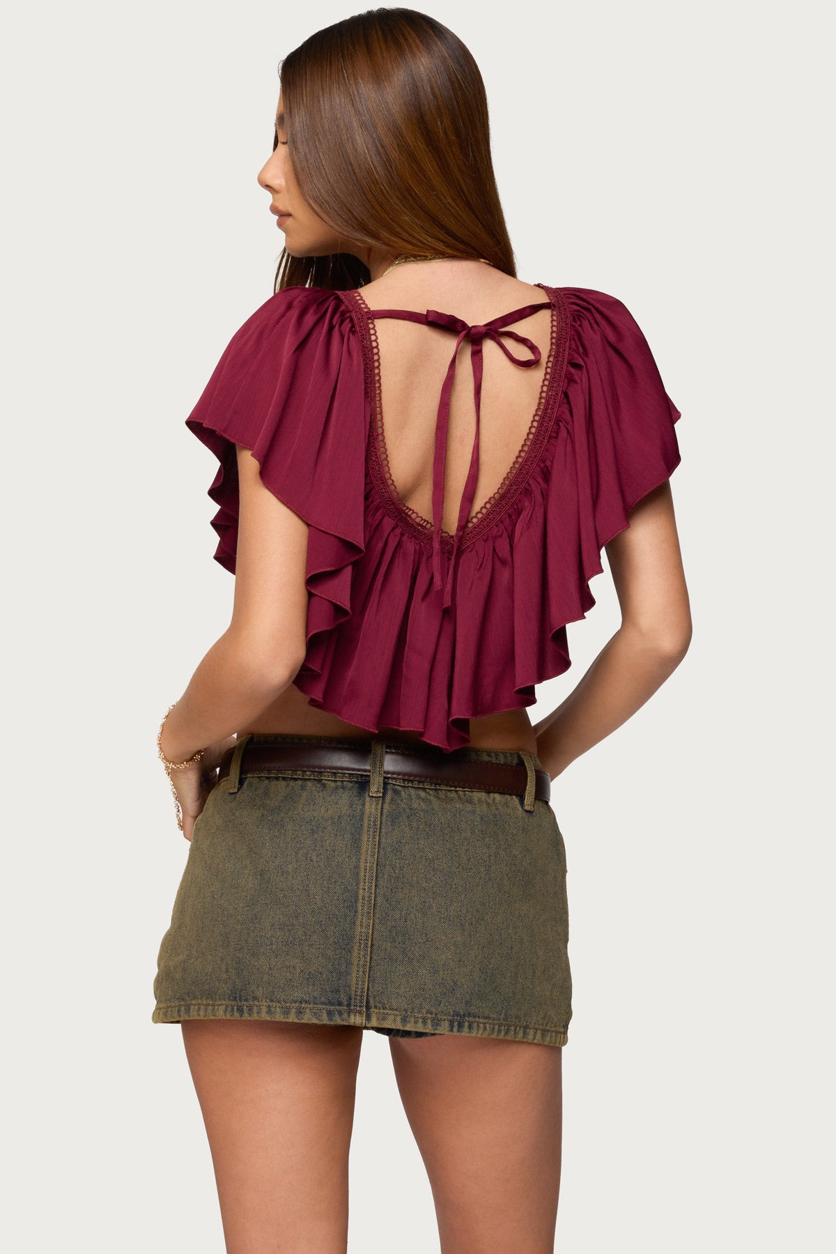 Deena Ruffled V Neck Top