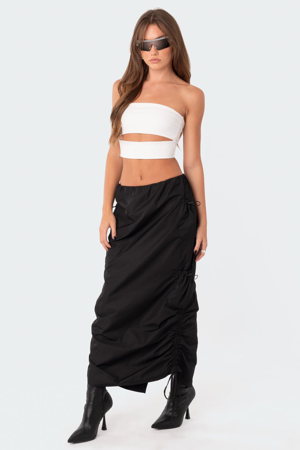 Low-Rise Slitted Nylon Maxi Skirt