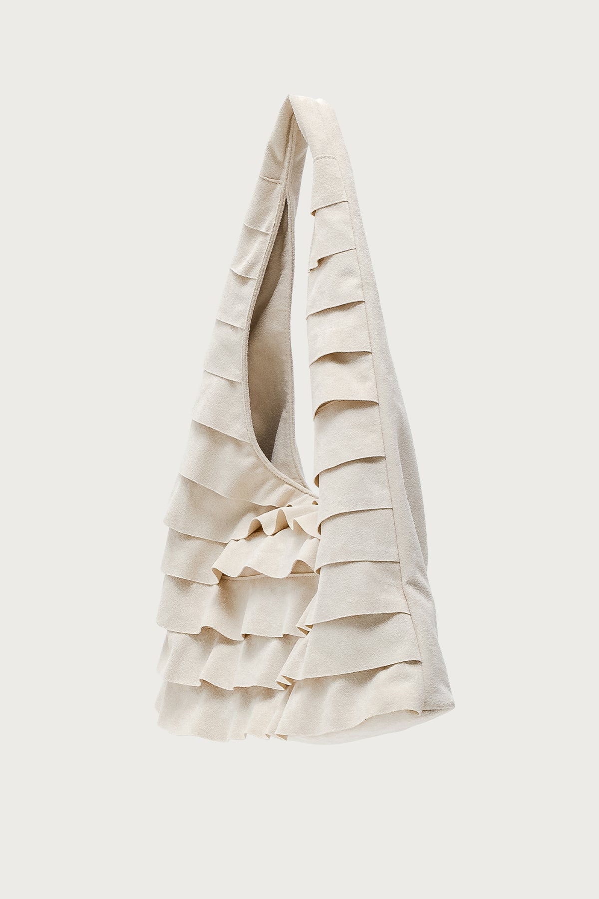 Ruffled Faux Suede Shoulder Bag