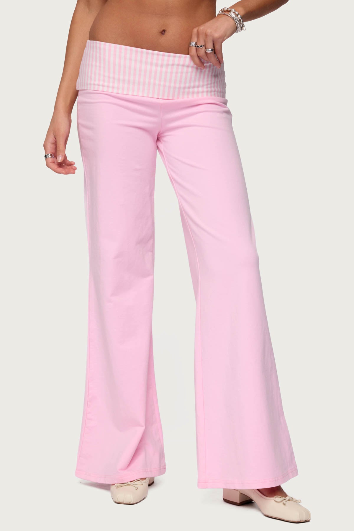 Meshey Striped Fold Over Pants