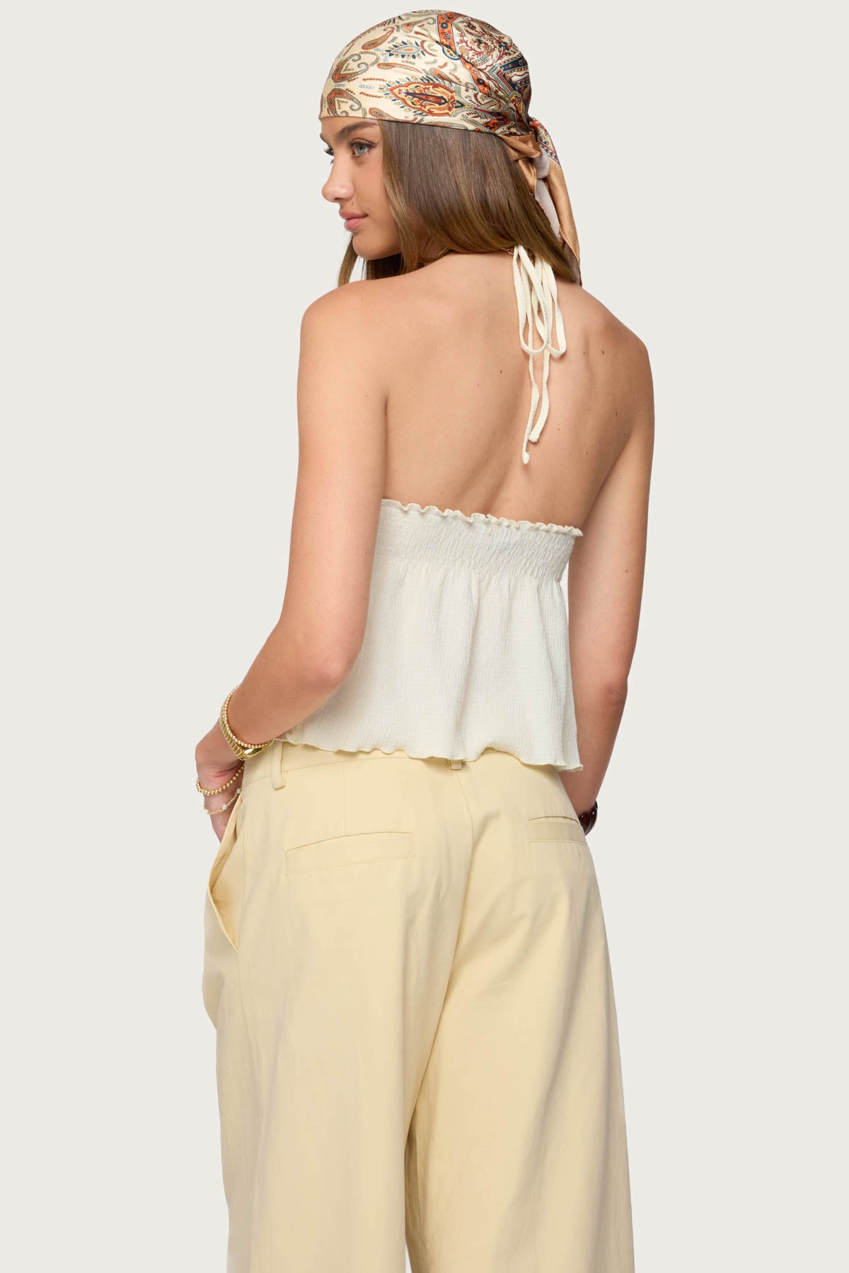 Textured Iridescent Babydoll Halter Top