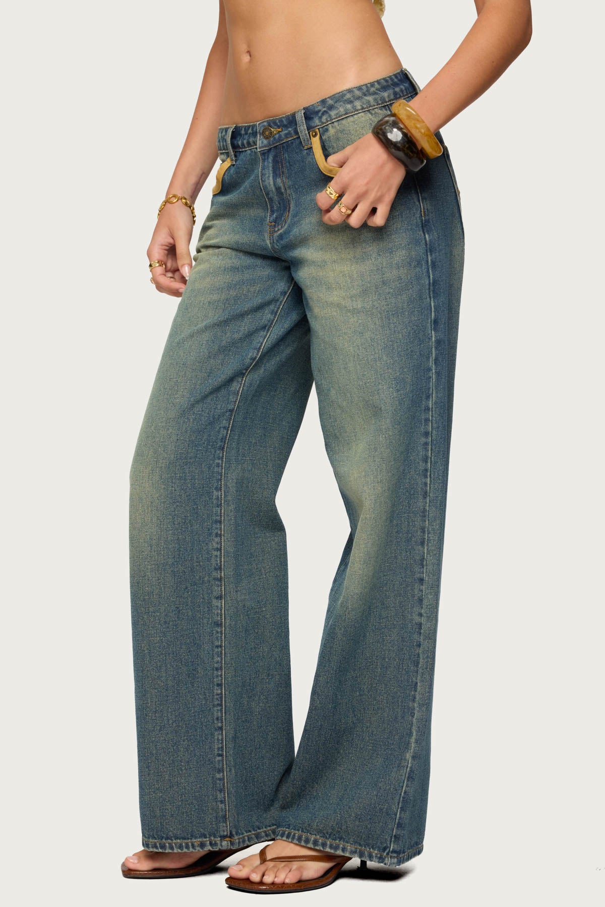 Faux Suede Star Low Rise Jeans