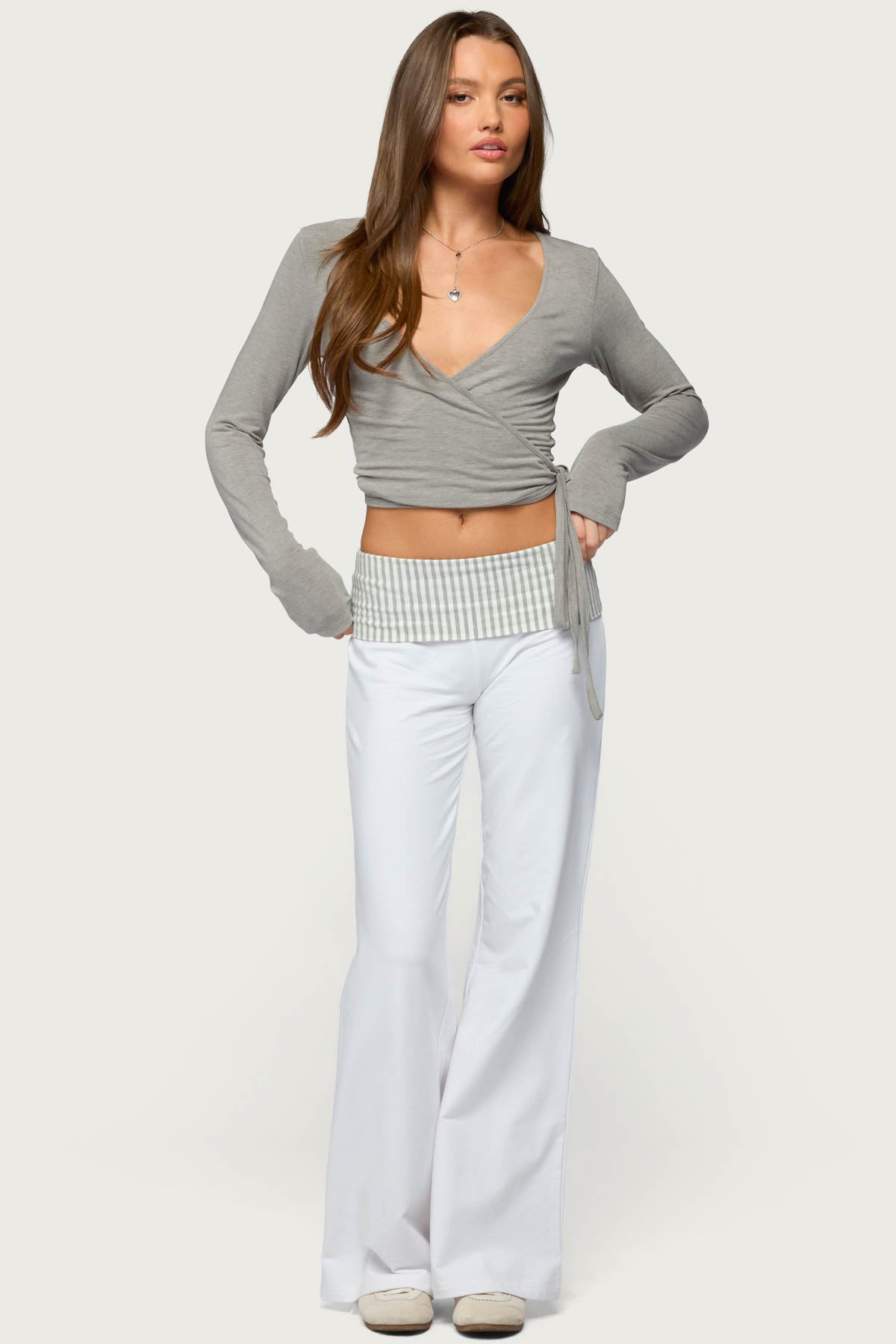 Meshey Striped Foldover Pants