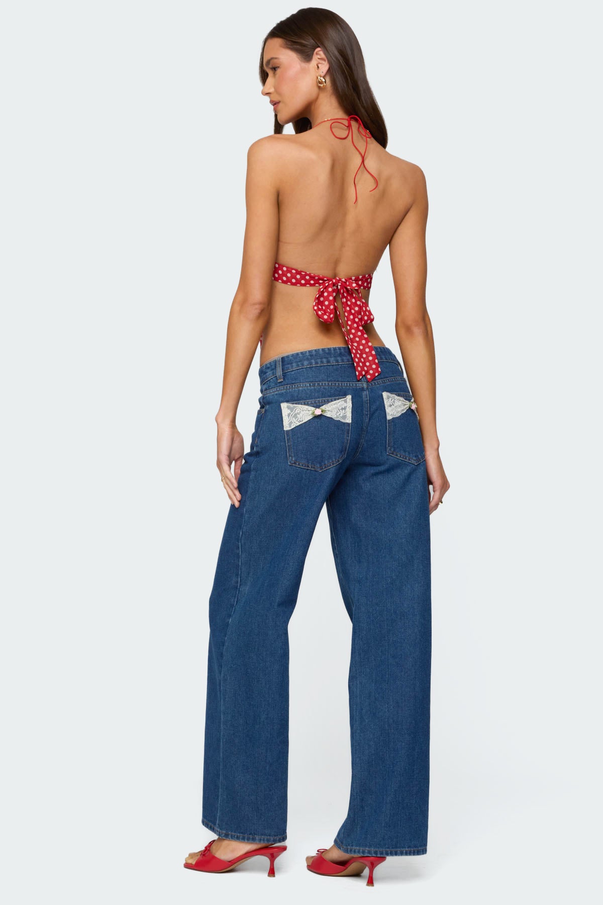 Polka Dot Backless Chiffon Top