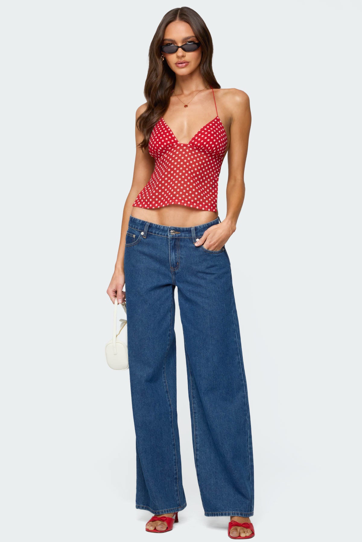 Polka Dot Backless Chiffon Top