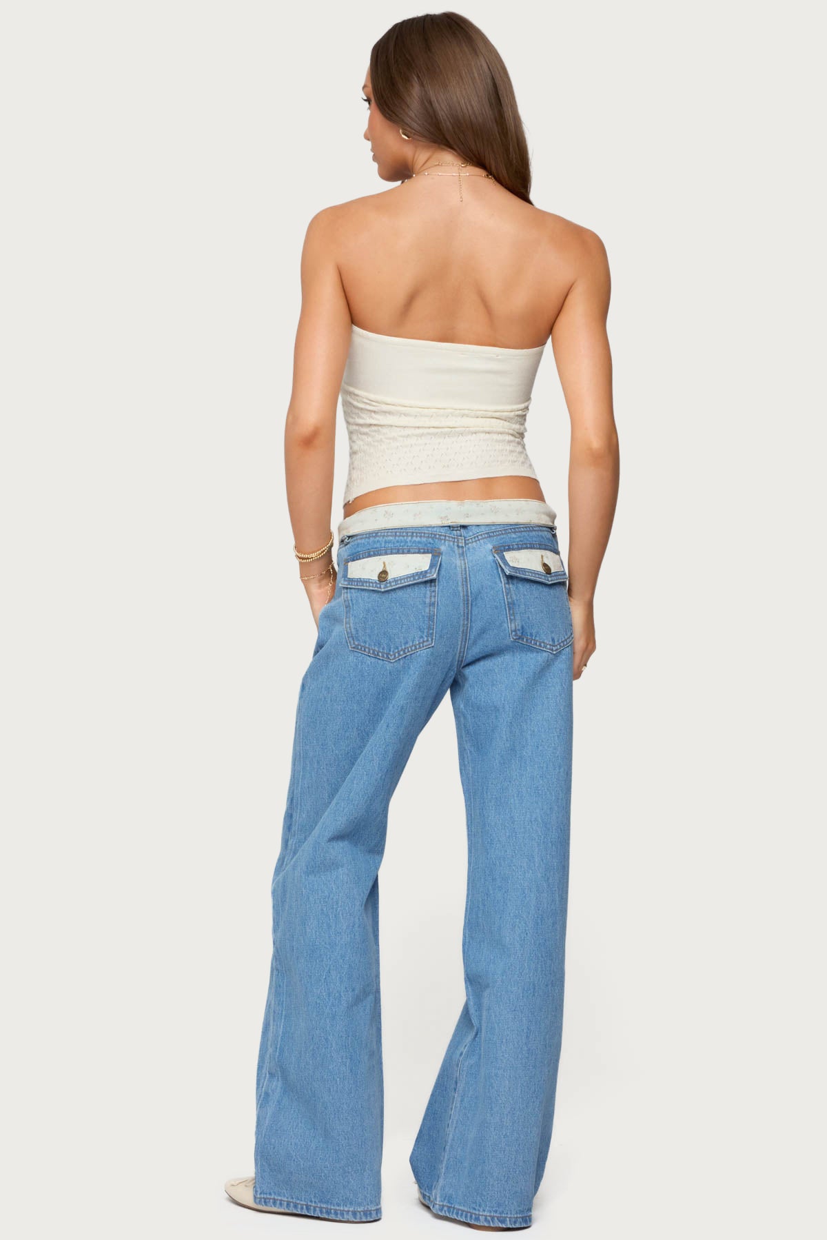 Floral Foldover Low Rise Jeans