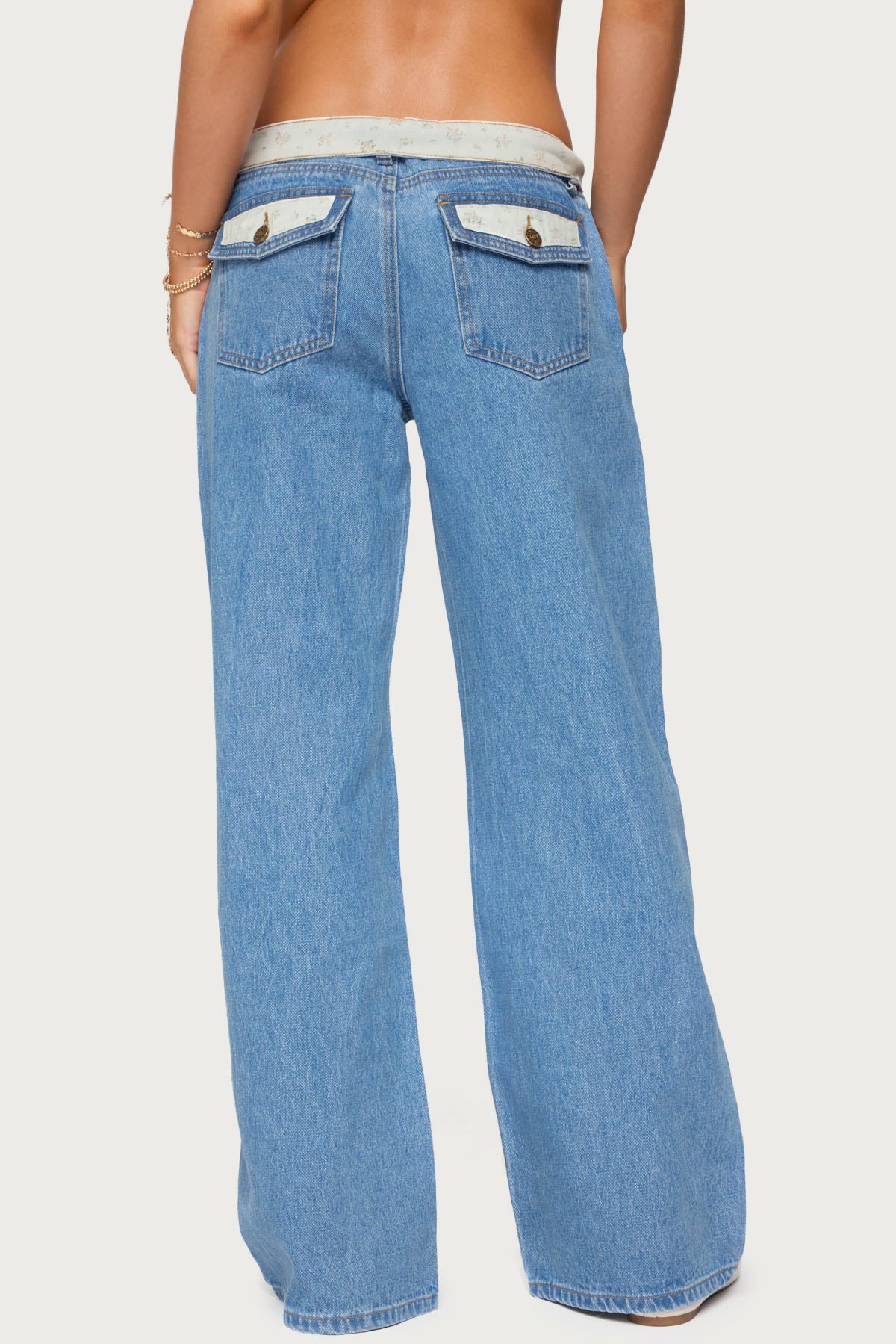 Floral Foldover Low Rise Jeans