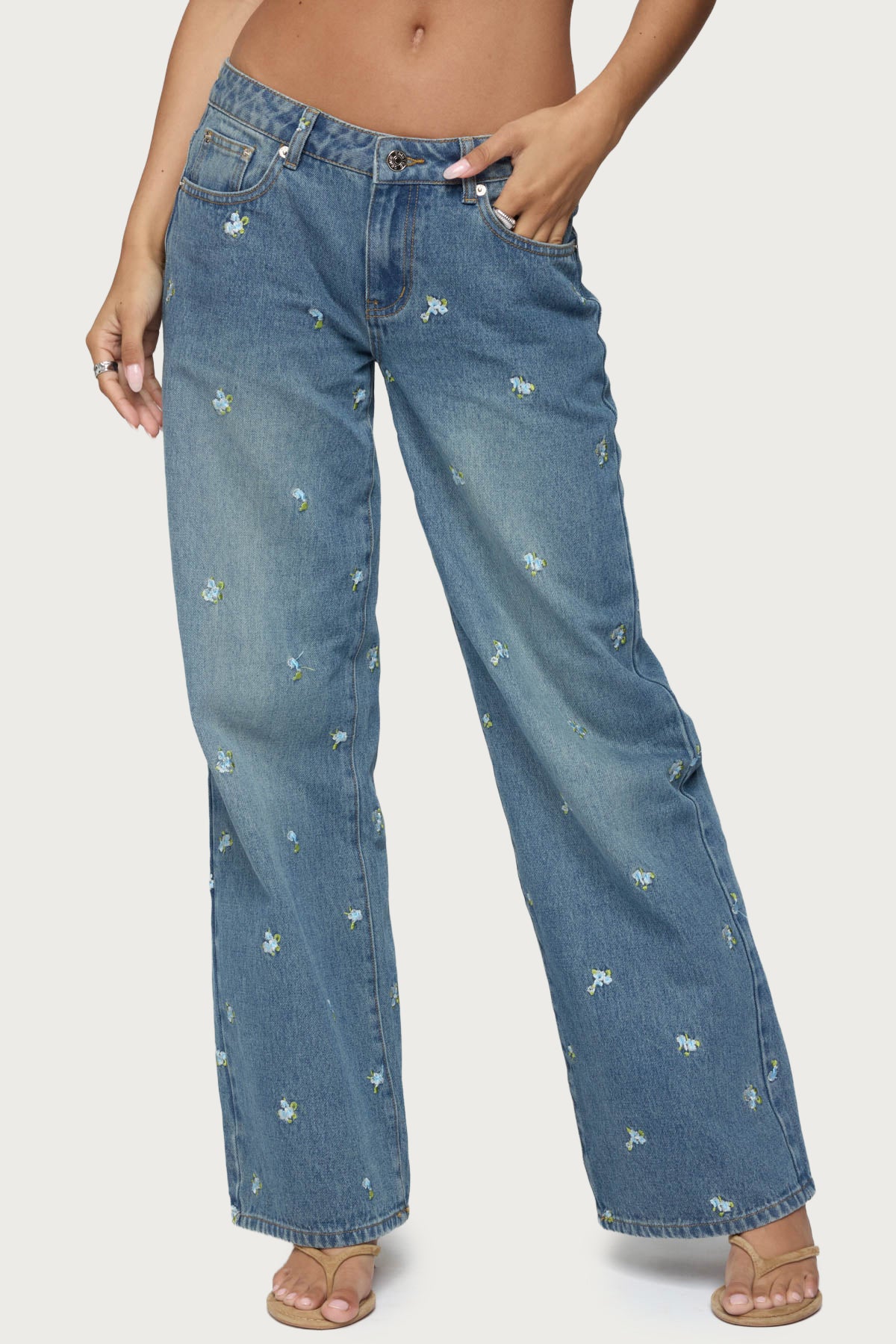 Edna Floral Embroidered Low Rise Jeans