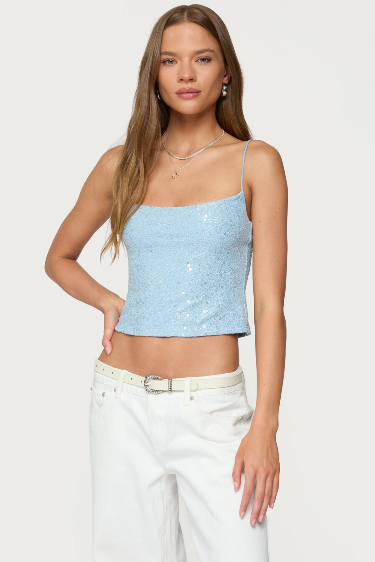 Metallic & Sequin Textured Tank Top