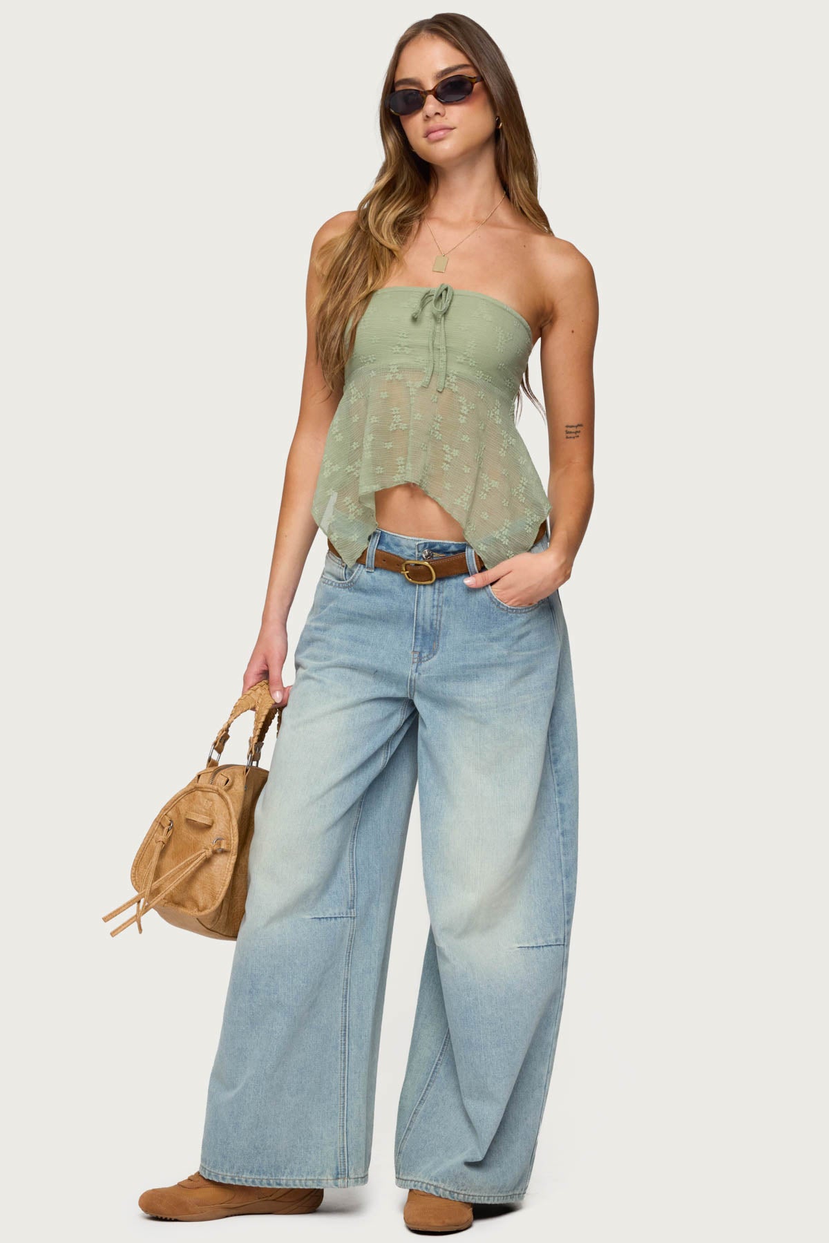 Embroidered Sheer Strapless Top