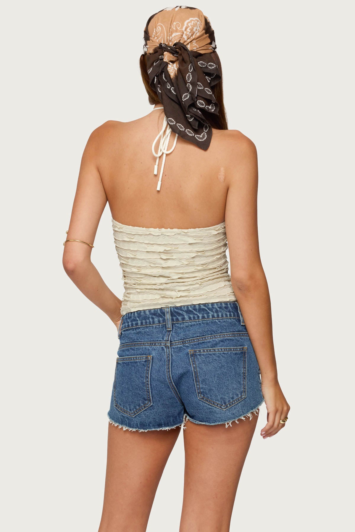 Criss Cross Bead Ruffled Halter Top