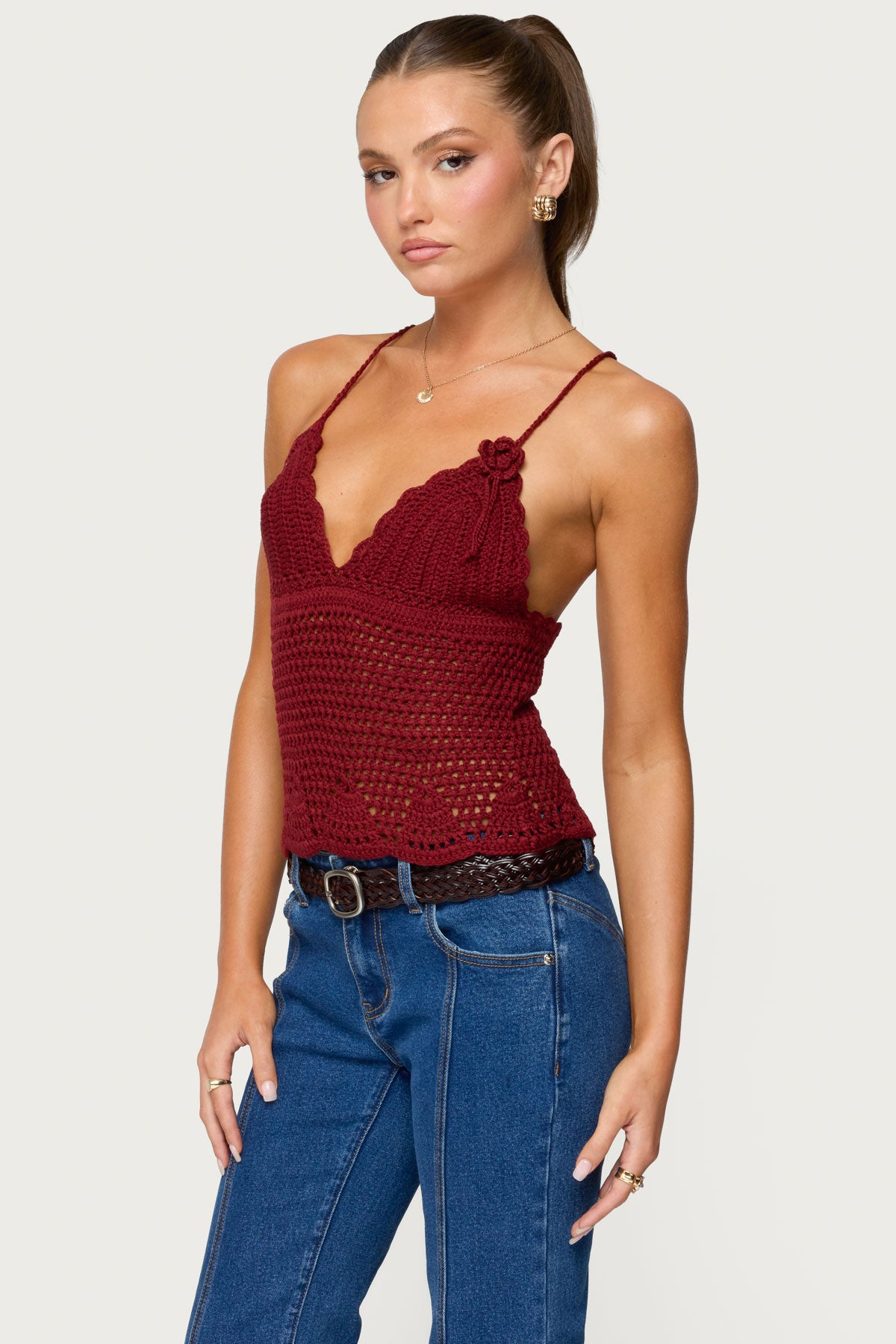 Delila Crochet V Neck Top