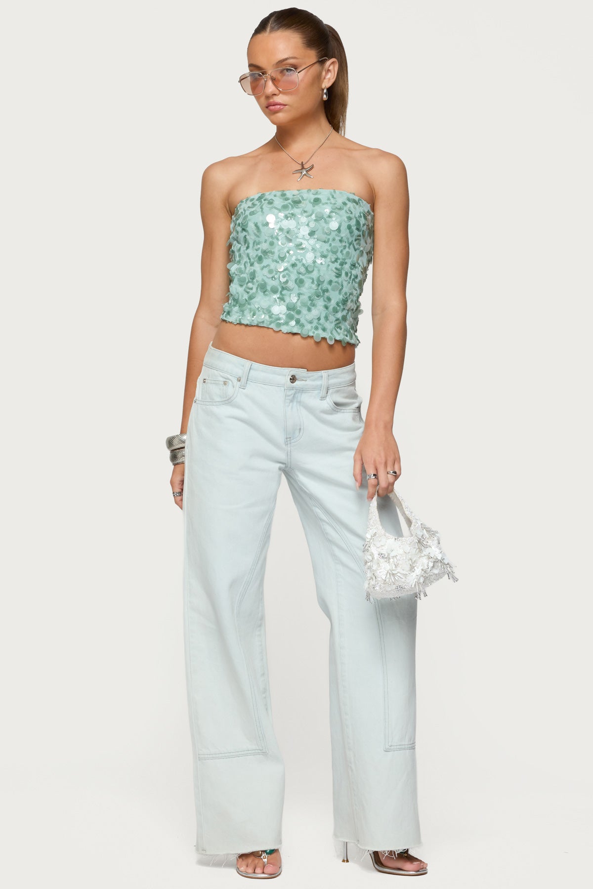 Brynn Sequin Strapless Top