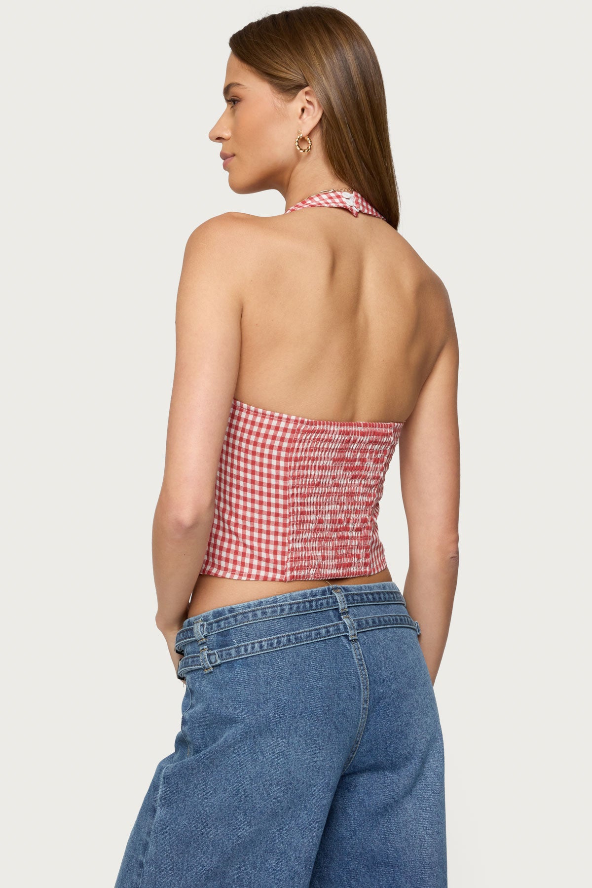 Evan Gingham Button Up Halter Top