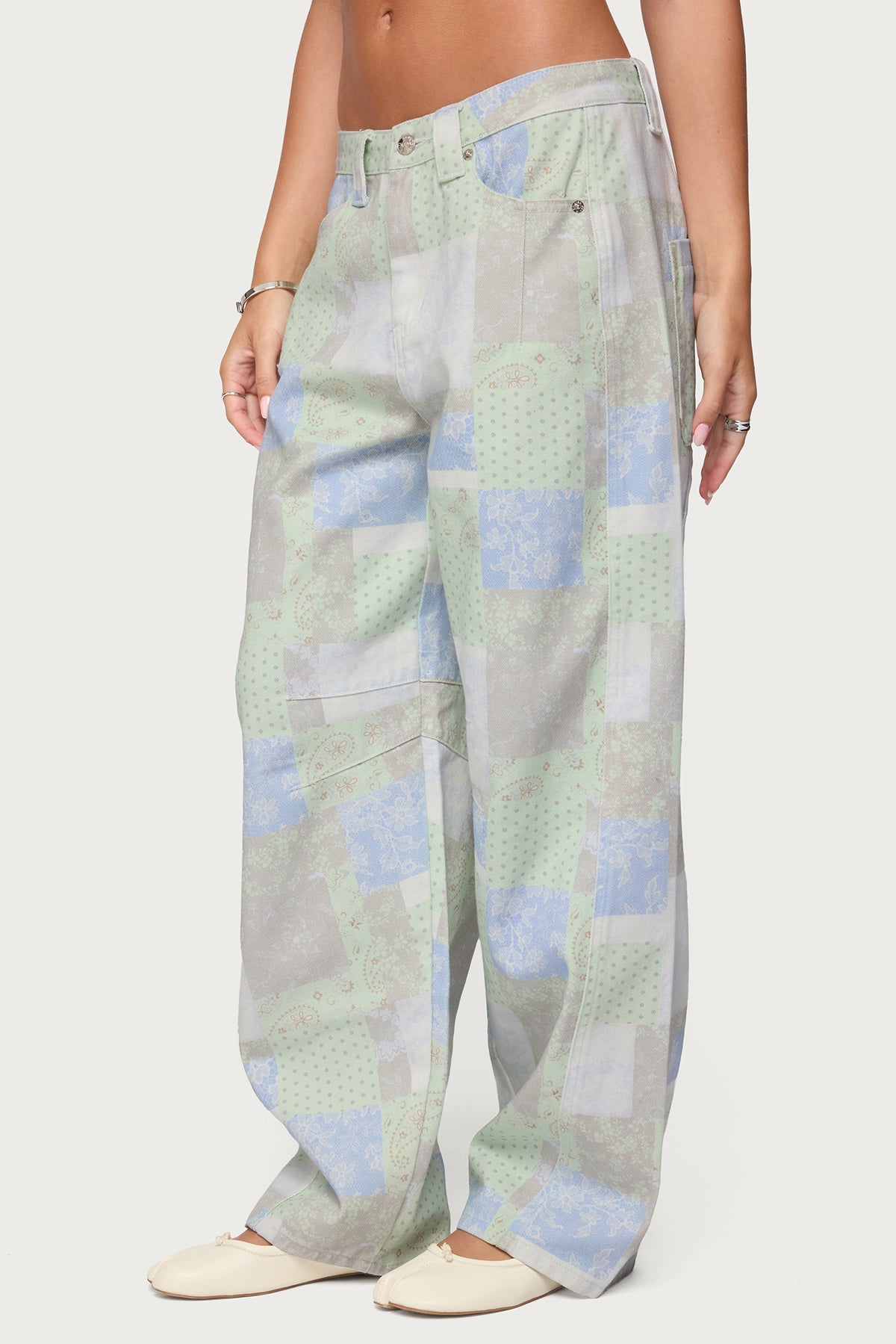 Patchwork Low Rise Baggy Jeans