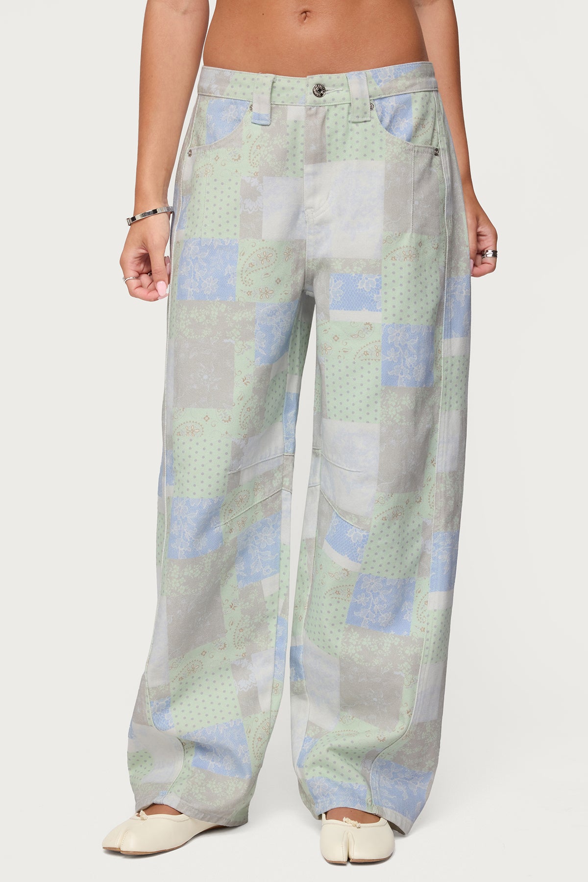 Patchwork Low Rise Baggy Jeans