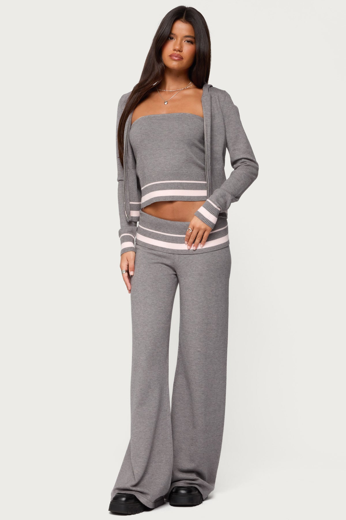 Kaliya Stripey Knit Zip Up Hoodie