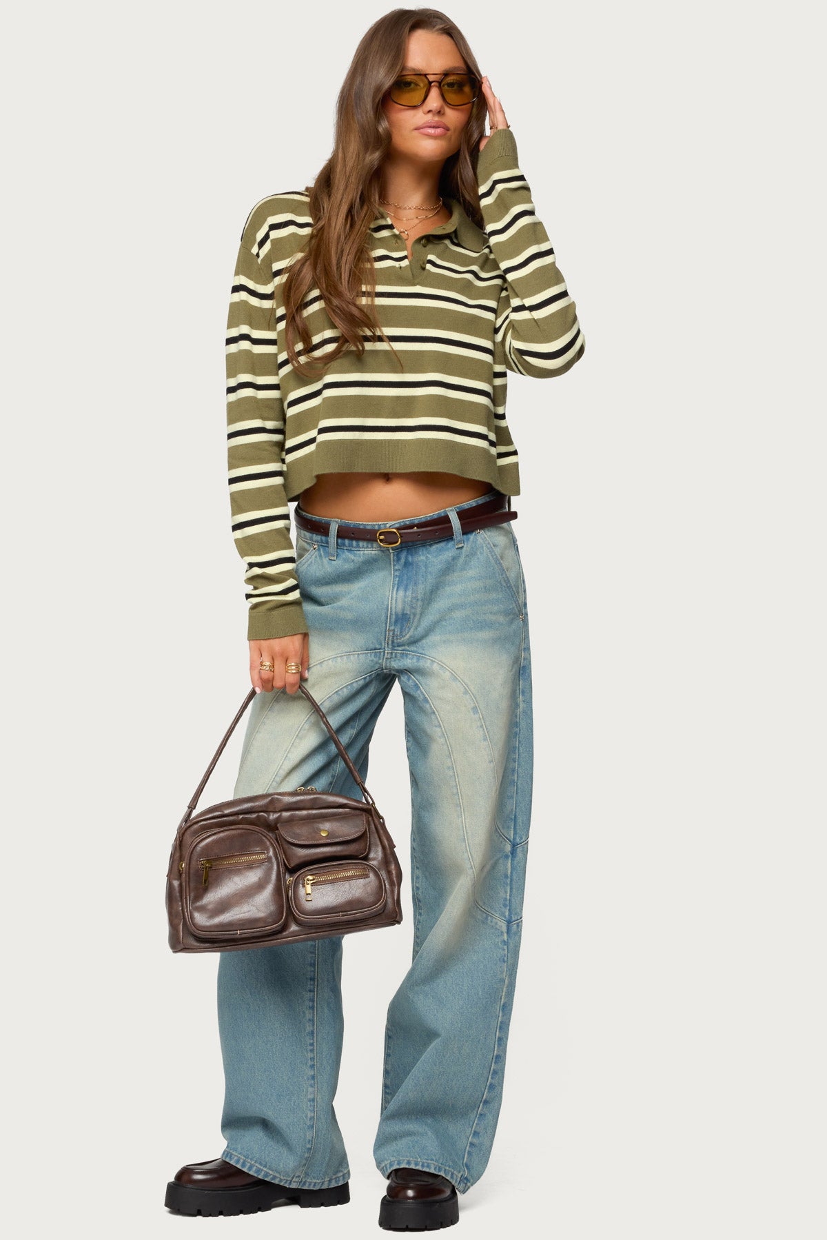 Kiria Stitched Low Rise Baggy Jeans