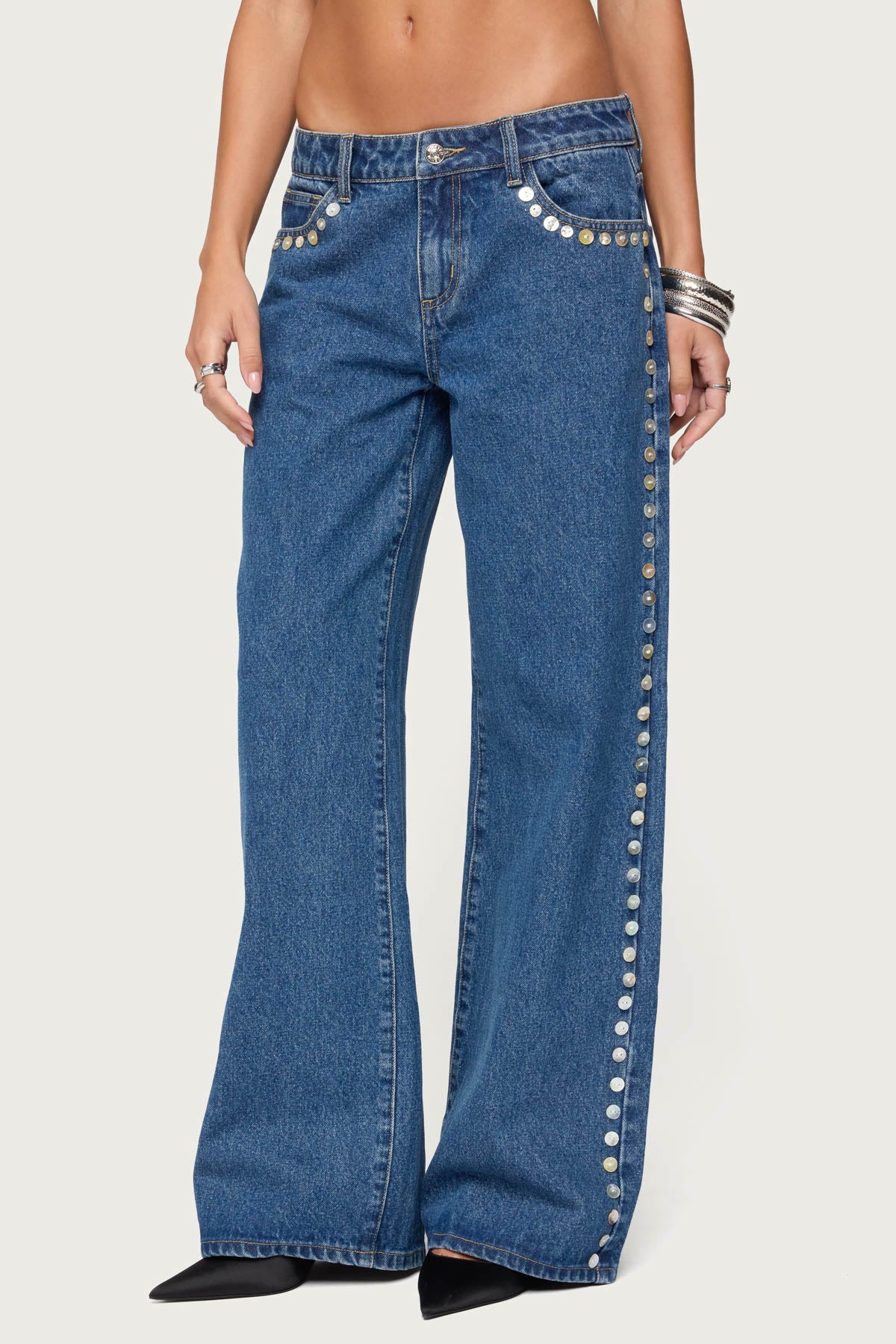 Iridescent Button Low Rise Jeans