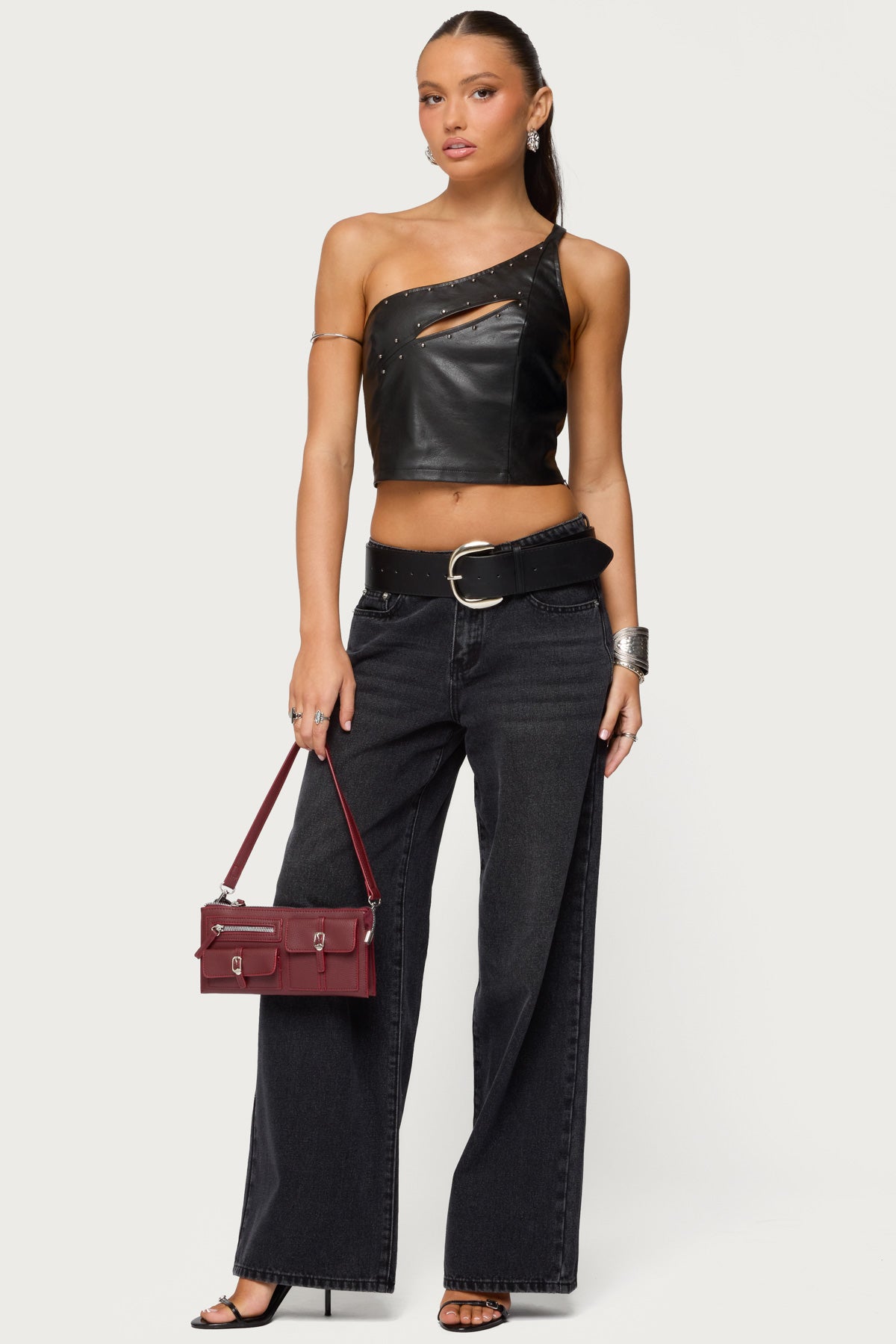 Asymmetric Cutout Faux Leather Top