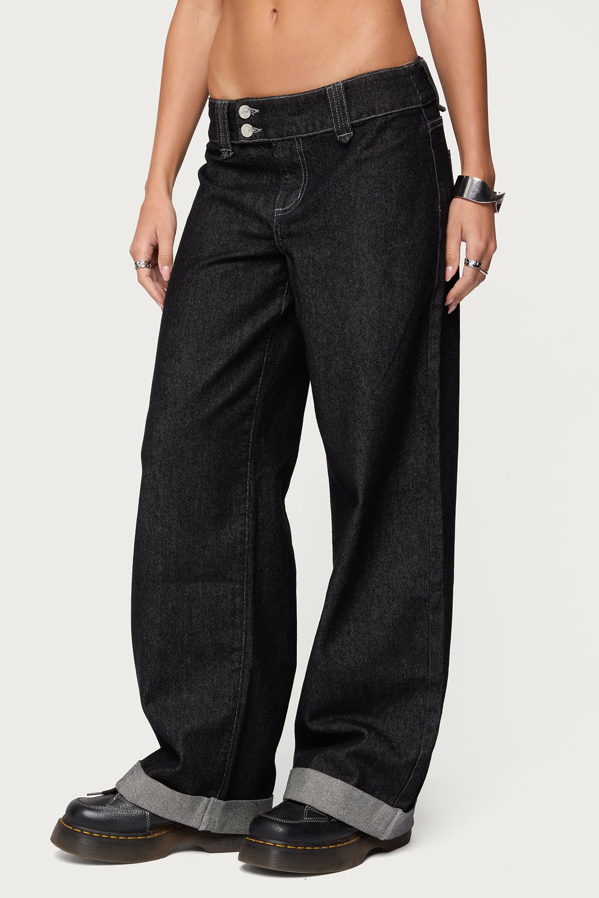 Cuffed Low Rise Straight Leg Jeans