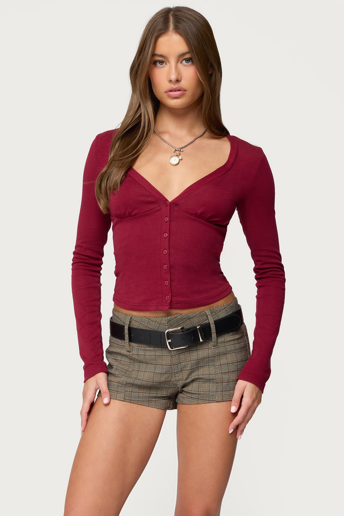 Charla V Neck Button Up Top