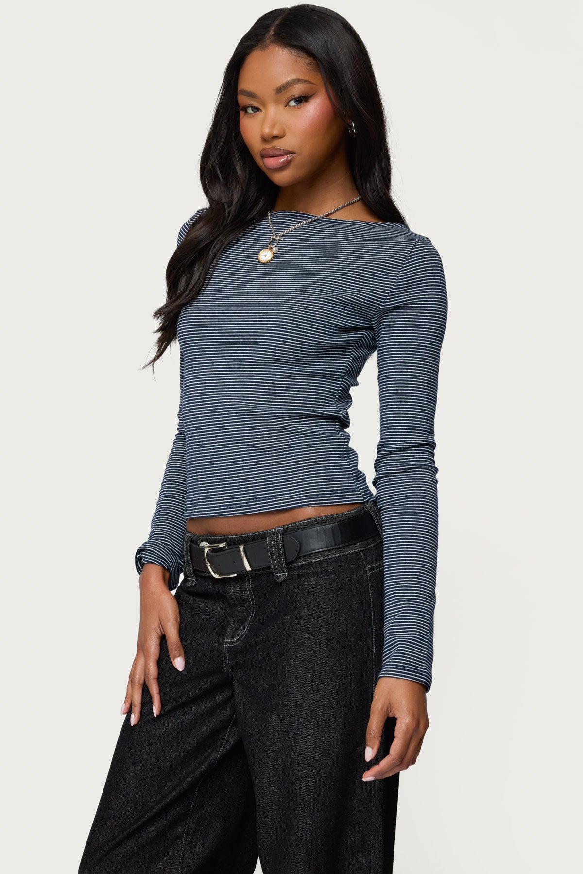 Loria Striped Boat Neck Top
