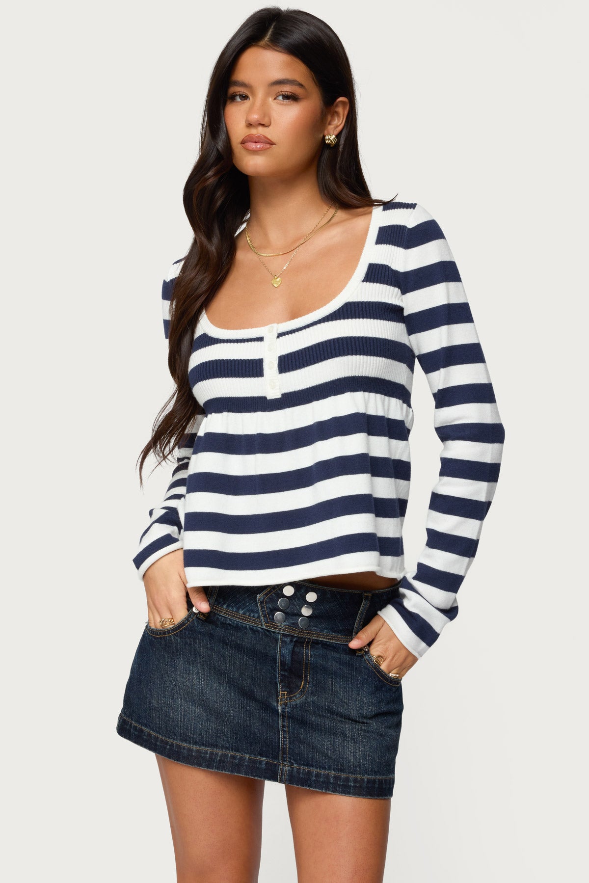 Lockie Striped Knit Babydoll Top