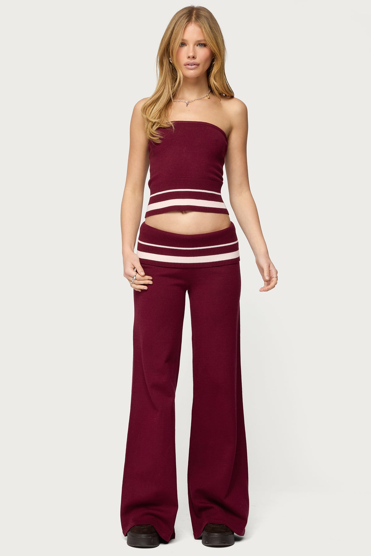 Kaliya Stripey Strapless Knit Top