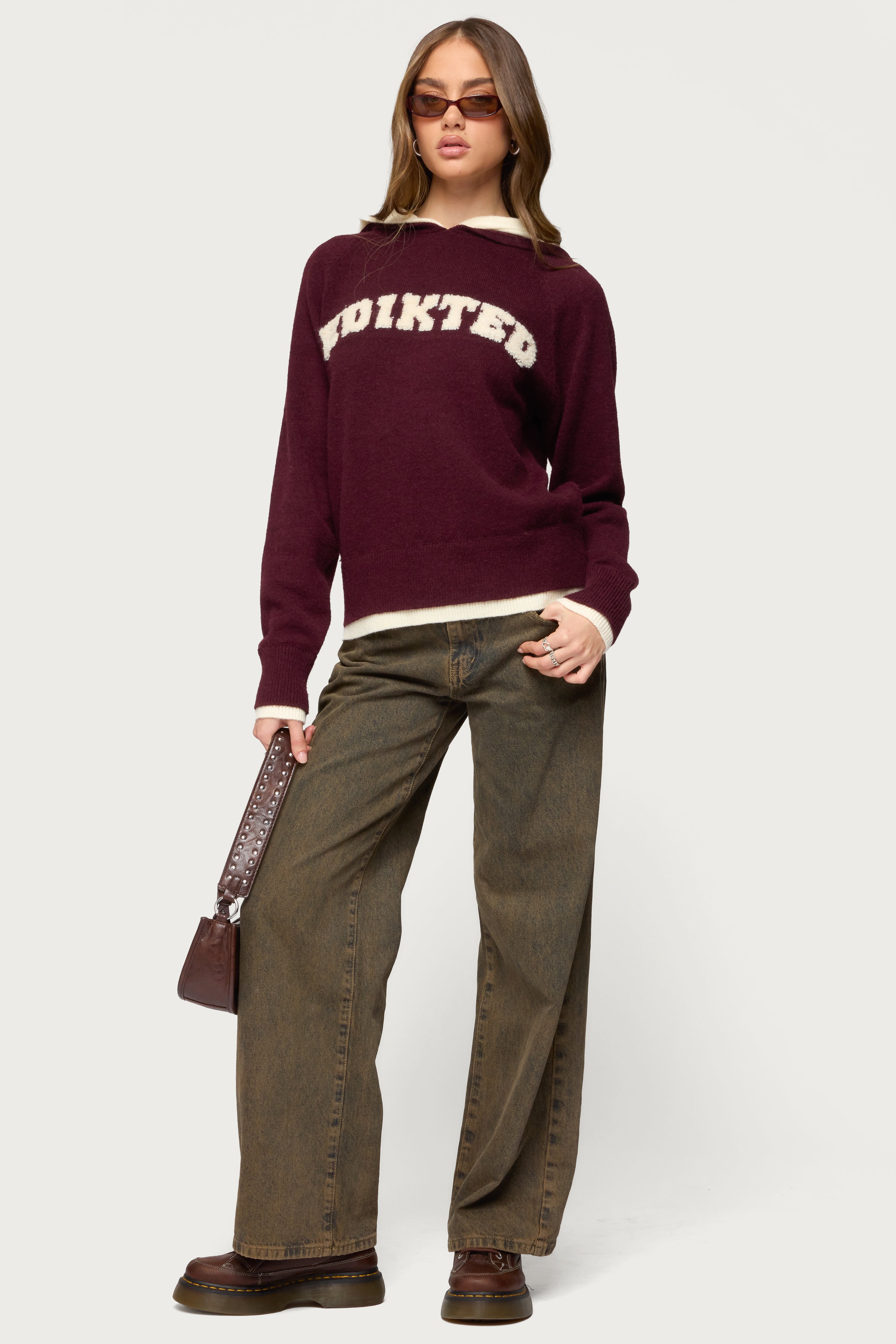 Edikteds Varsity Contrast Layered Knit Hoodie
