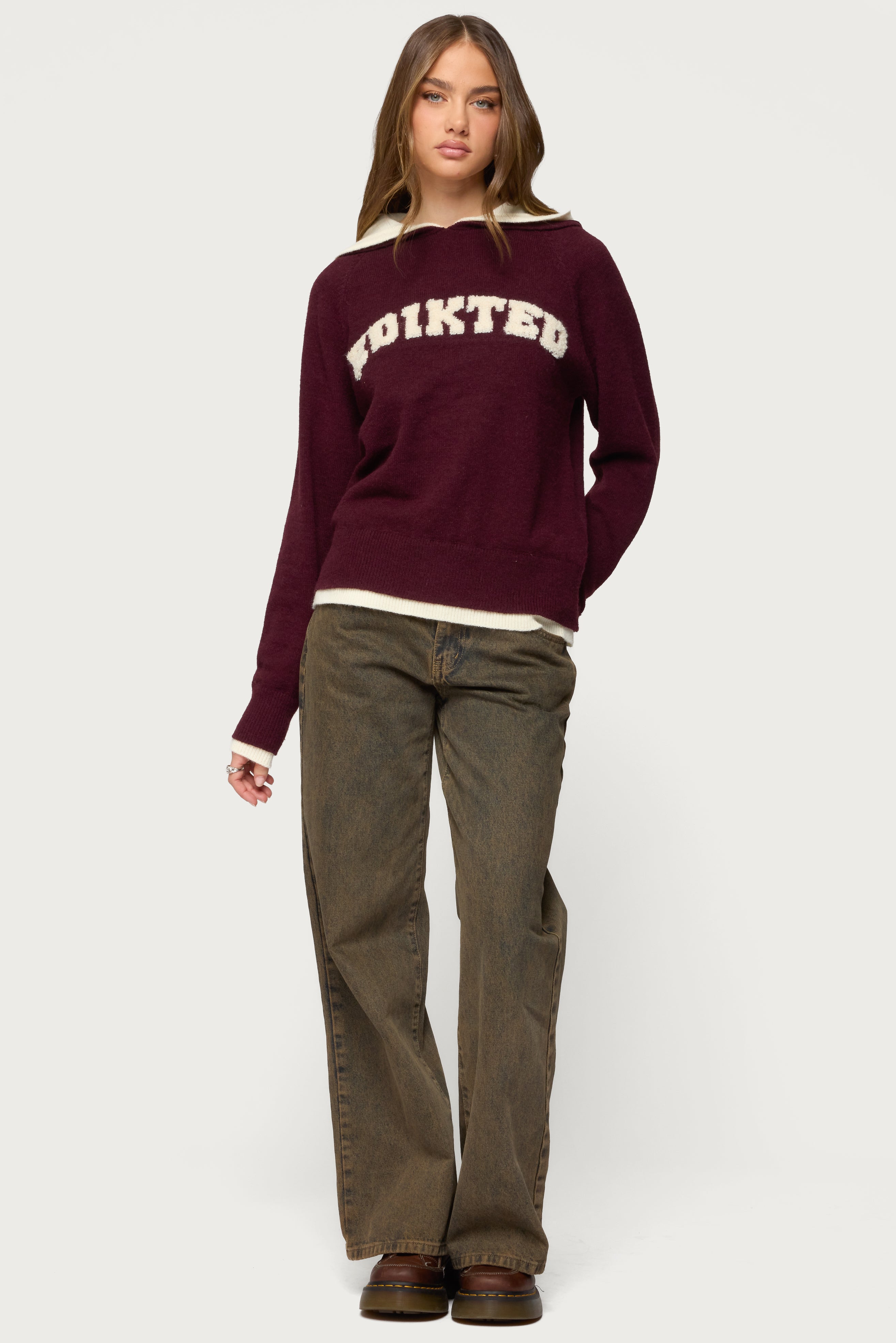 Edikteds Varsity Contrast Layered Knit Hoodie