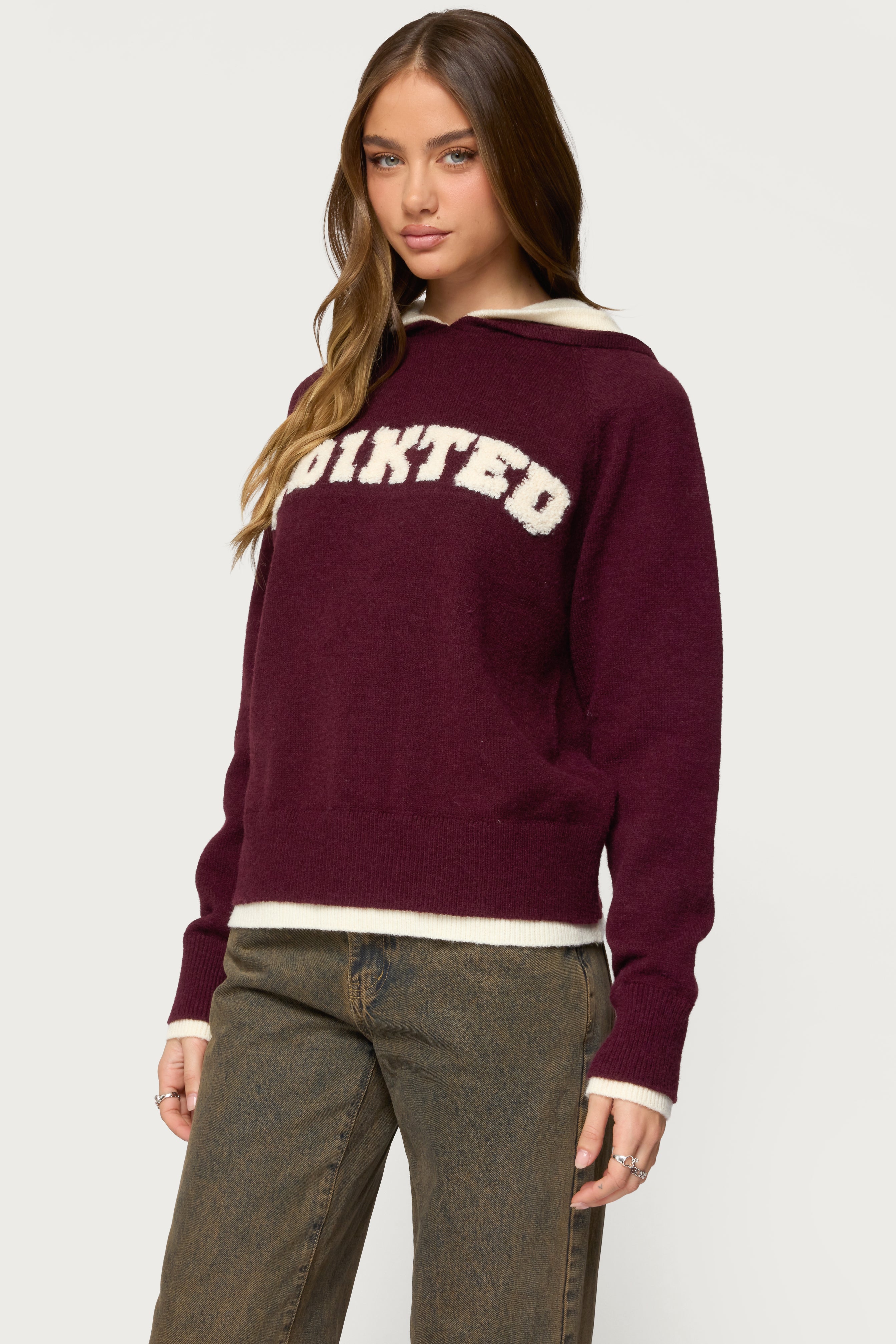 Edikteds Varsity Contrast Layered Knit Hoodie