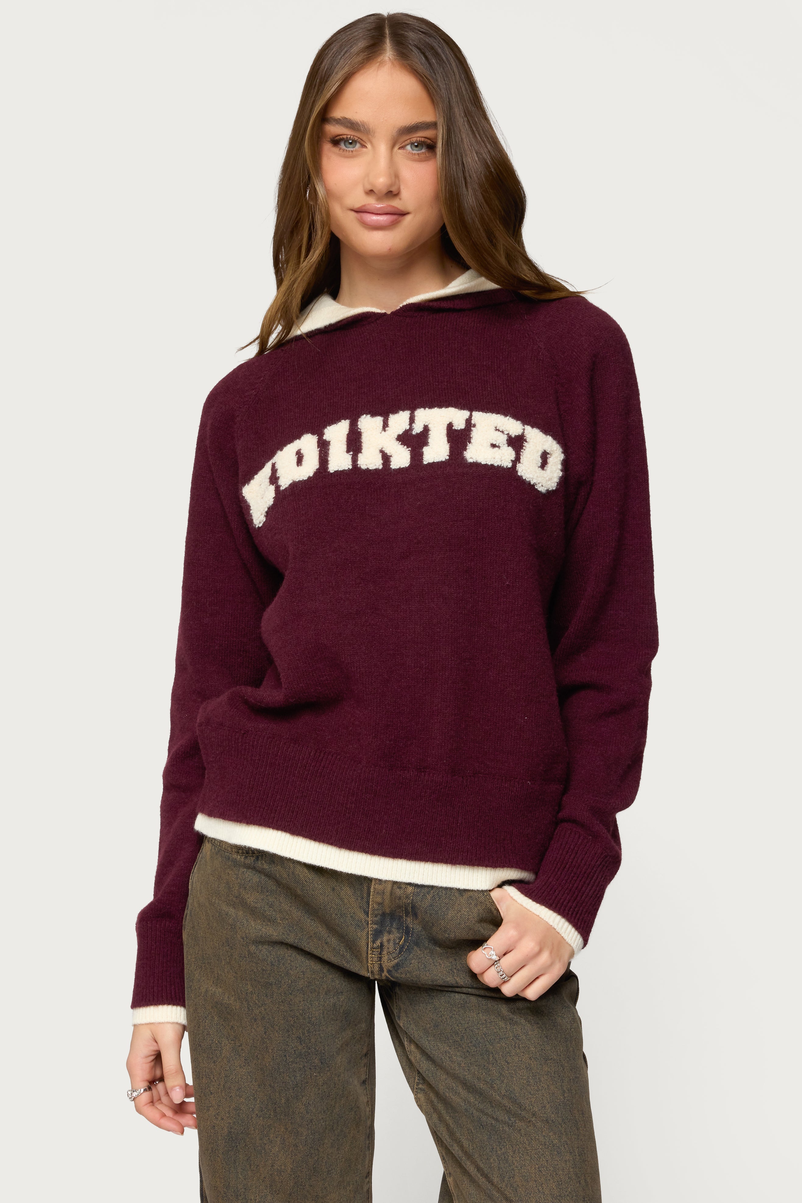 Edikteds Varsity Contrast Layered Knit Hoodie