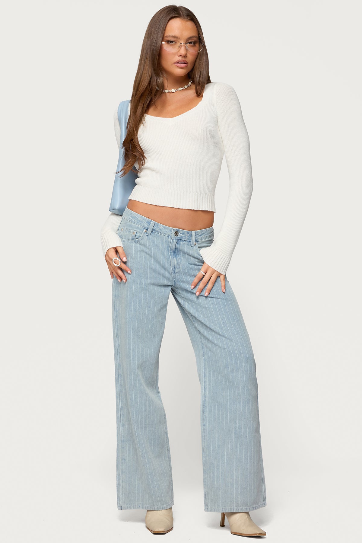 Maliah Ribbed Knit V Neck Top