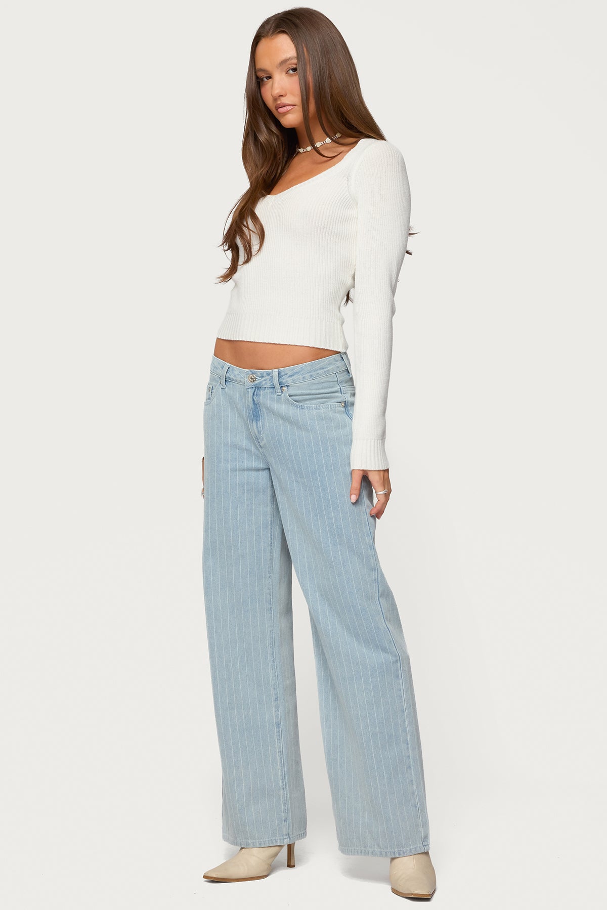 Pinstripe Low Rise Baggy Jeans
