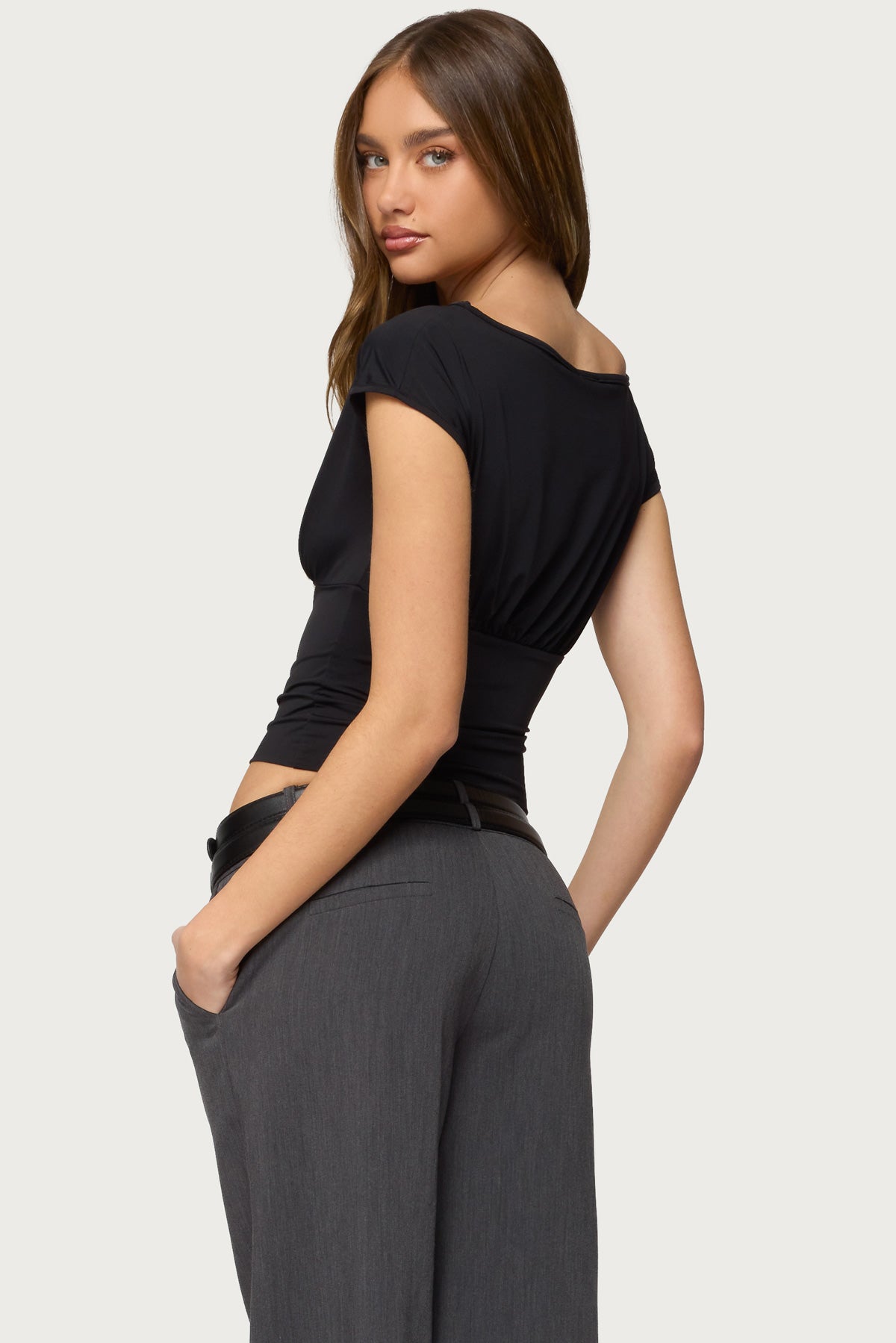 Leonah Ruched Boat Neck Top