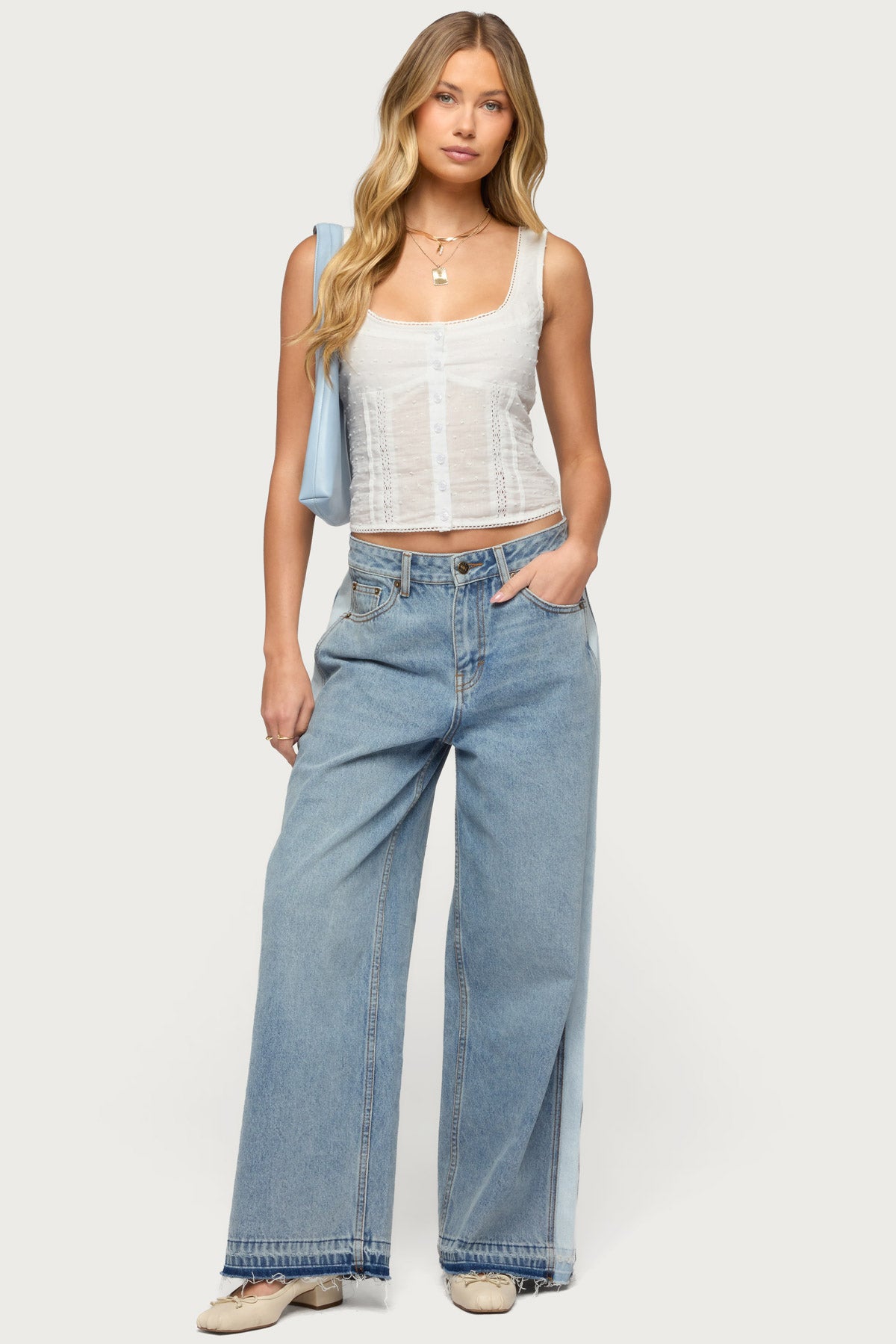 Embroidered Cotton Button Up Top