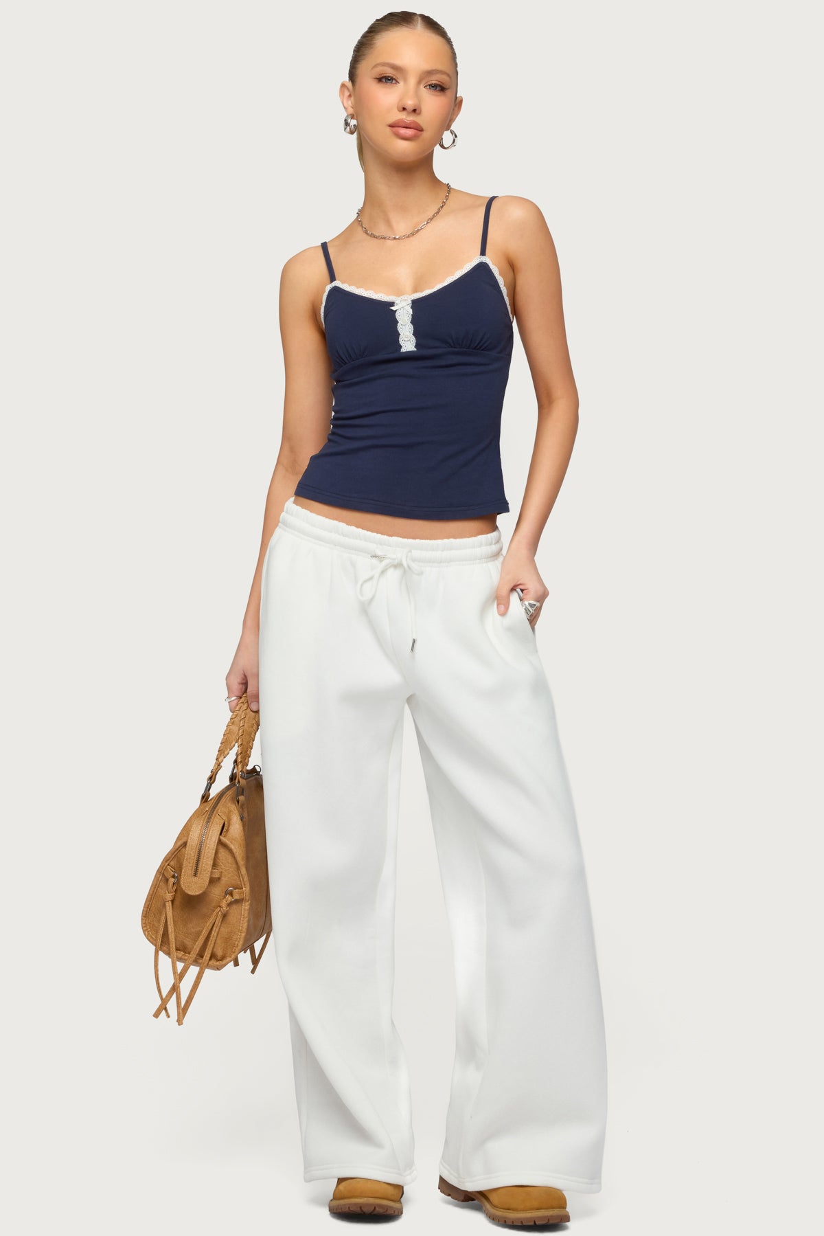 Olezka Contrast Lacey Tank Top