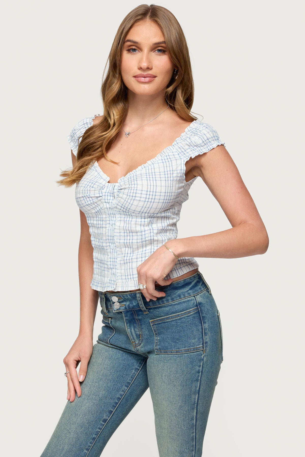 Dolsy Plaid Button Up Top