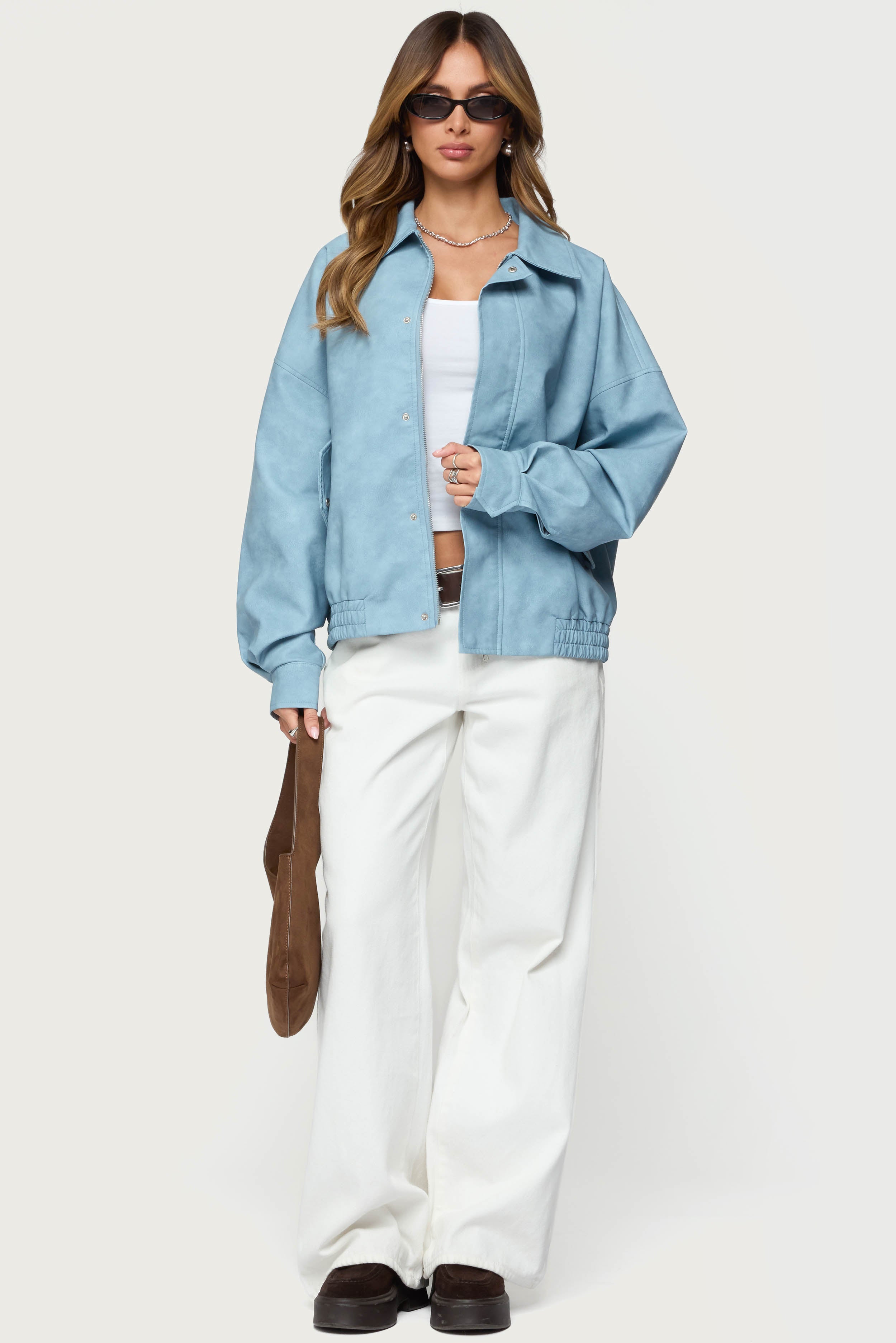 Oversized Washed Faux Leather Jacket