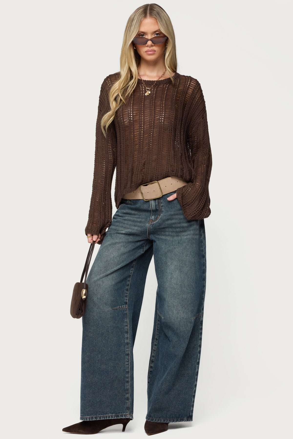 Jaide Sheer Ladder Knit Sweater