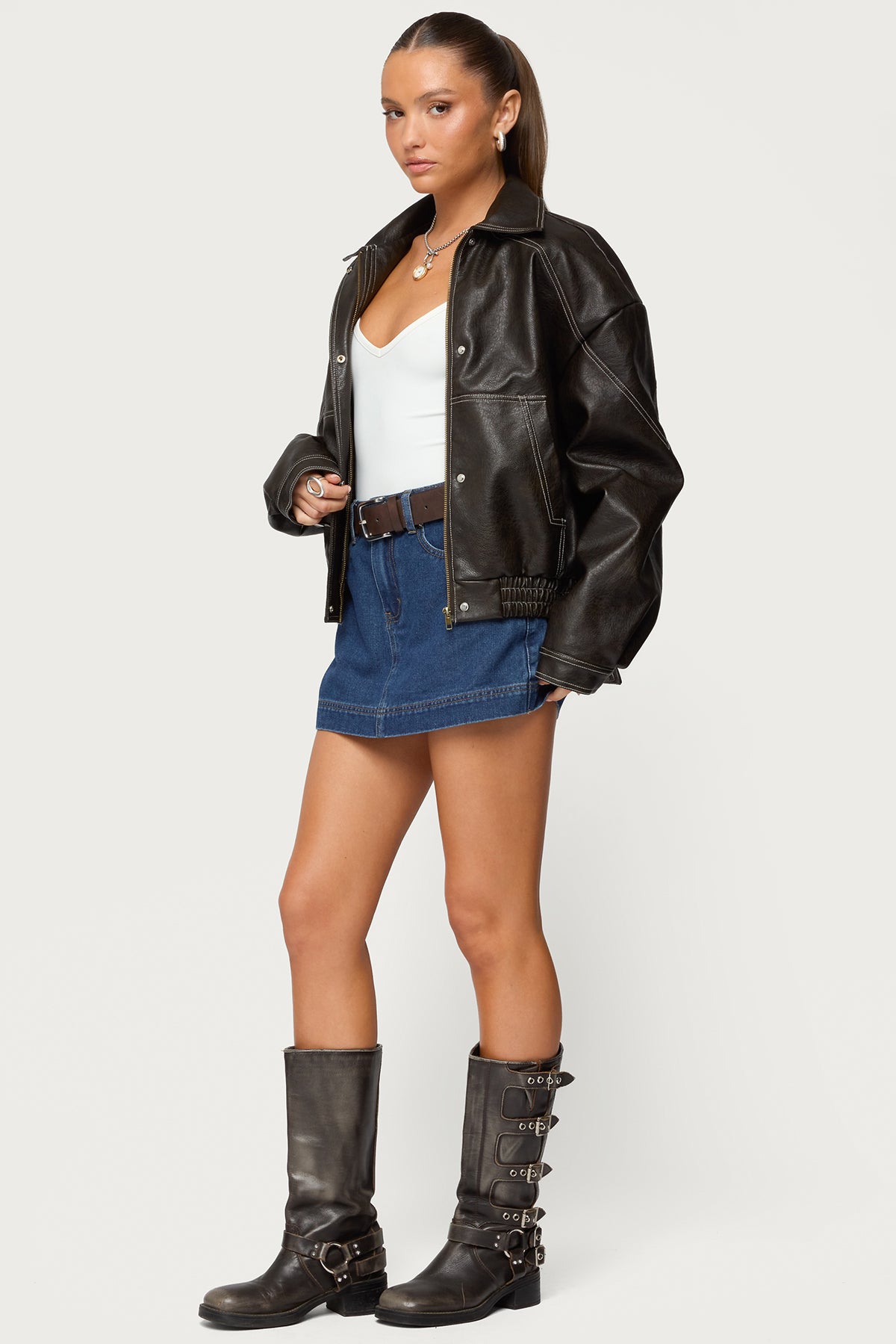 Felica High Rise Denim Mini Skort