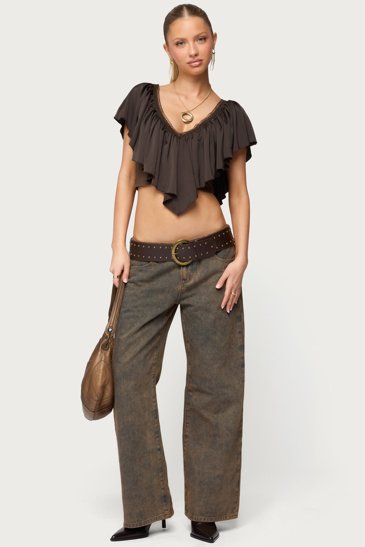 Deena Ruffled V Neck Top