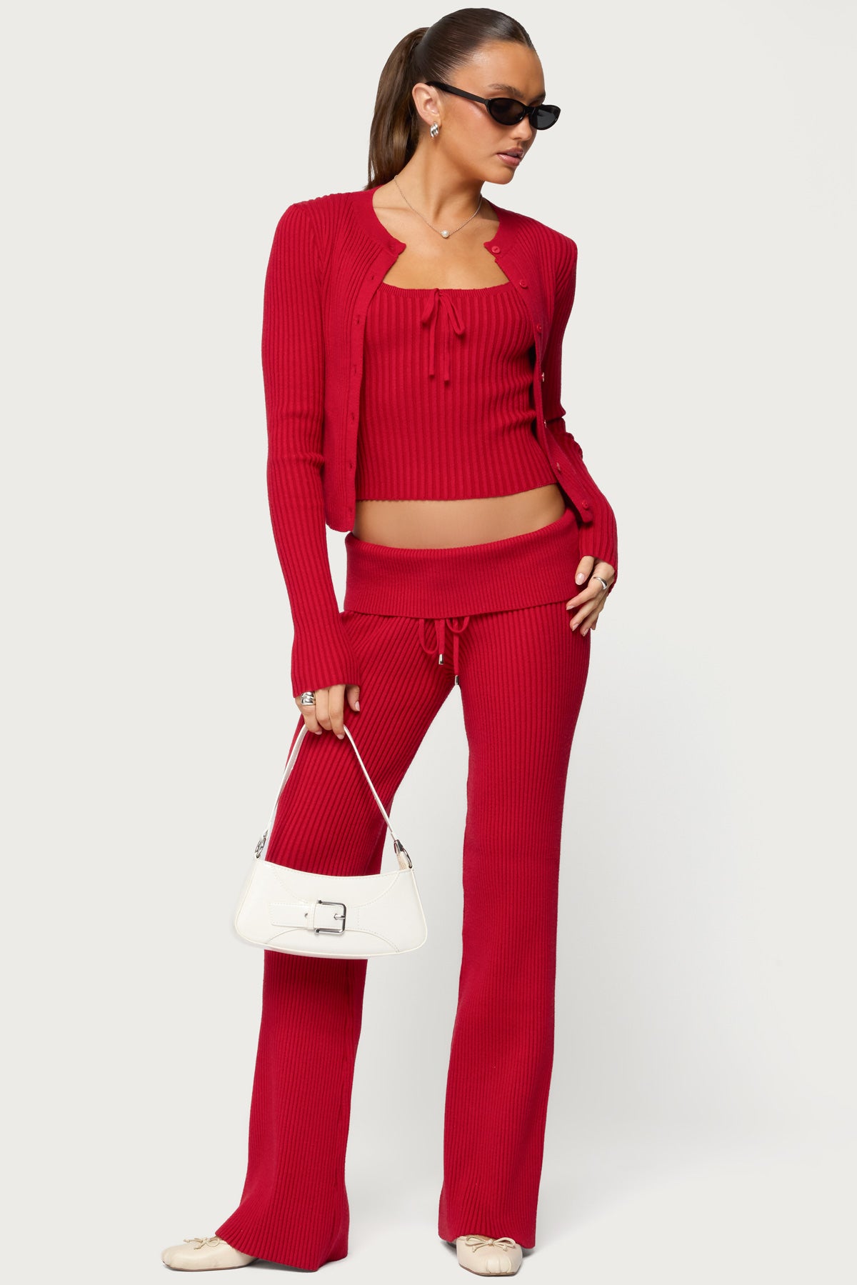 Adannah Tie Ribbed Knit Tank Top