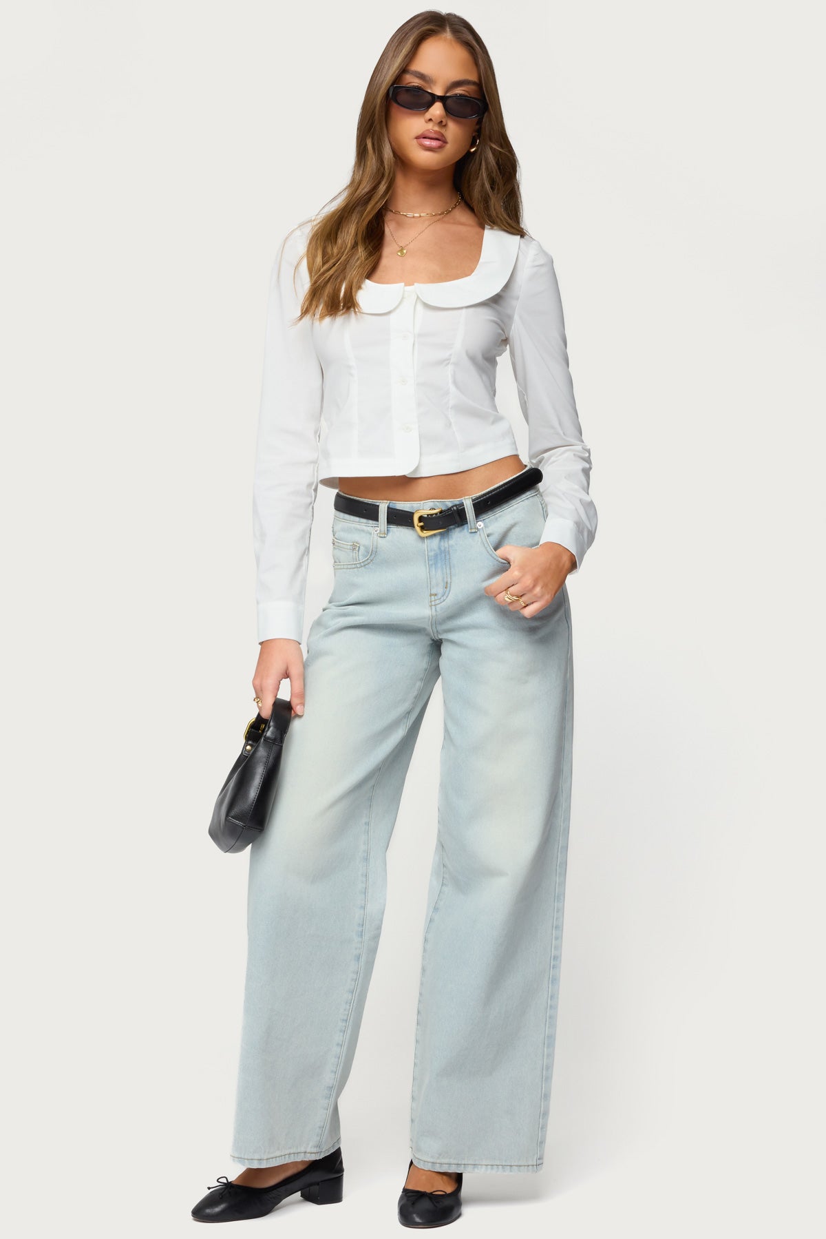 Scoop Neck Tailored Button Up Shirt